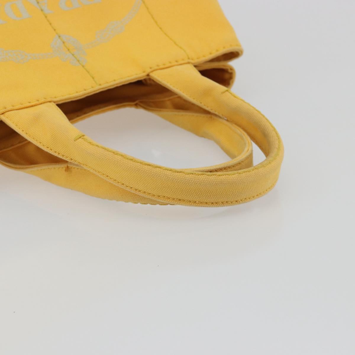 PRADA Canapa M Hand Bag Canvas Yellow Gold Auth 190356A