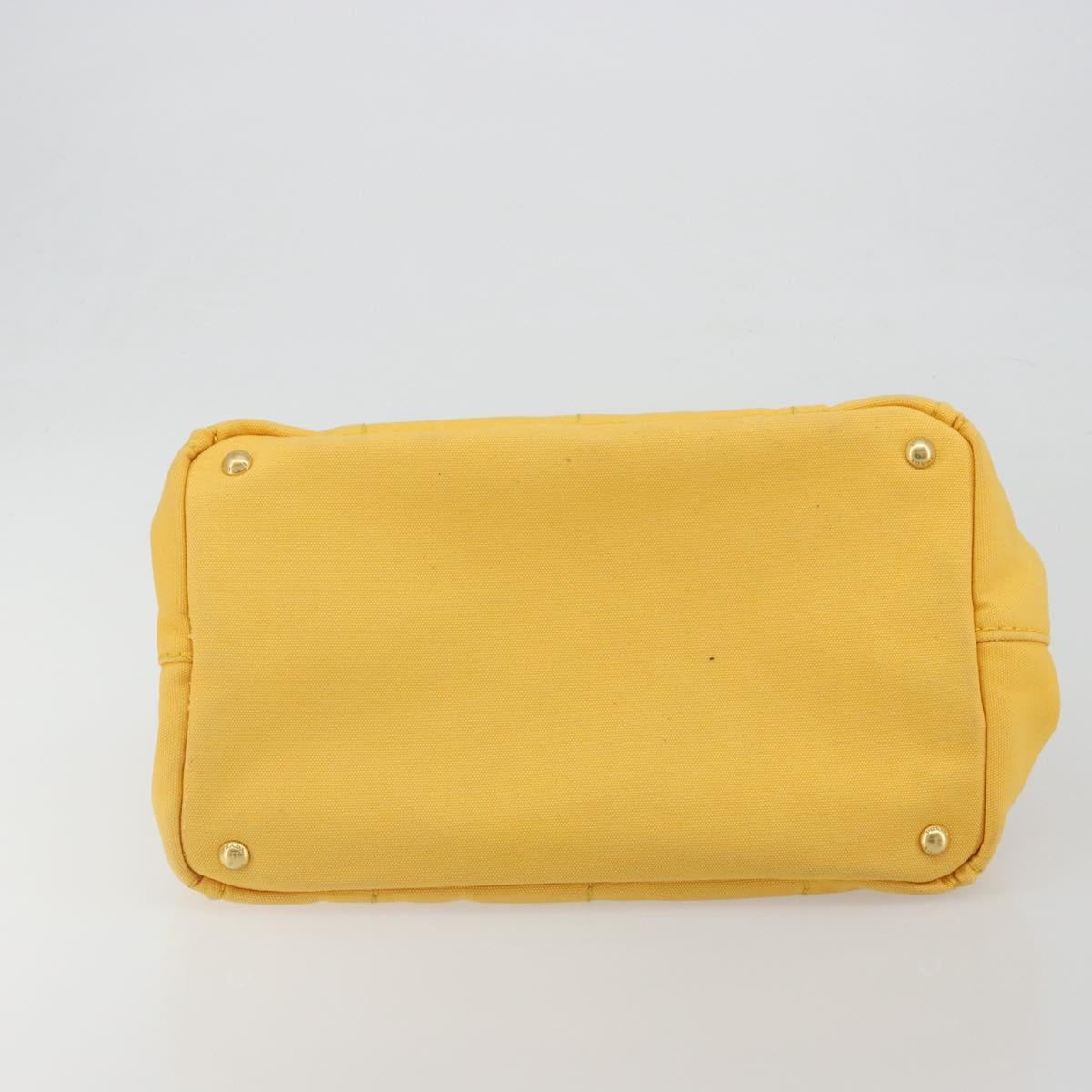PRADA Canapa M Hand Bag Canvas Yellow Gold Auth 190356A
