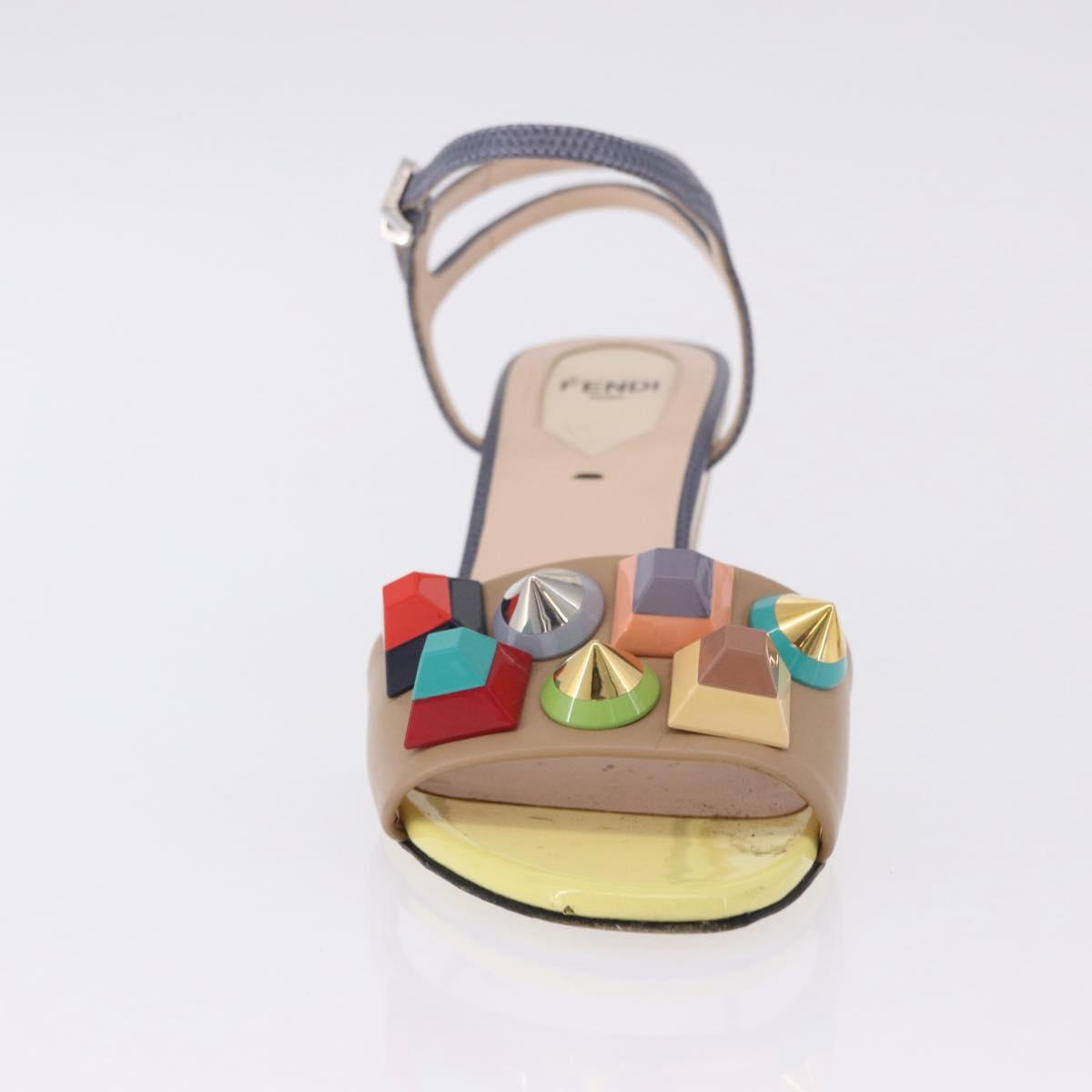 FENDI Ankle Strap Sandals Leather Multicolor Gold Auth 190357M