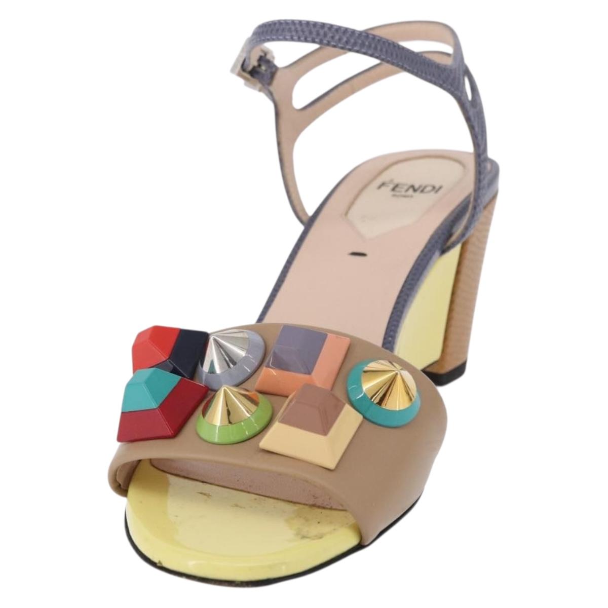 FENDI Ankle Strap Sandals Leather Multicolor Gold Auth 190357M