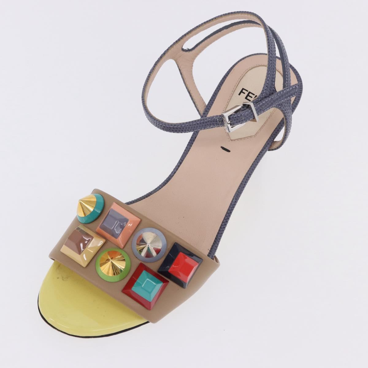 FENDI Ankle Strap Sandals Leather Multicolor Gold Auth 190357M