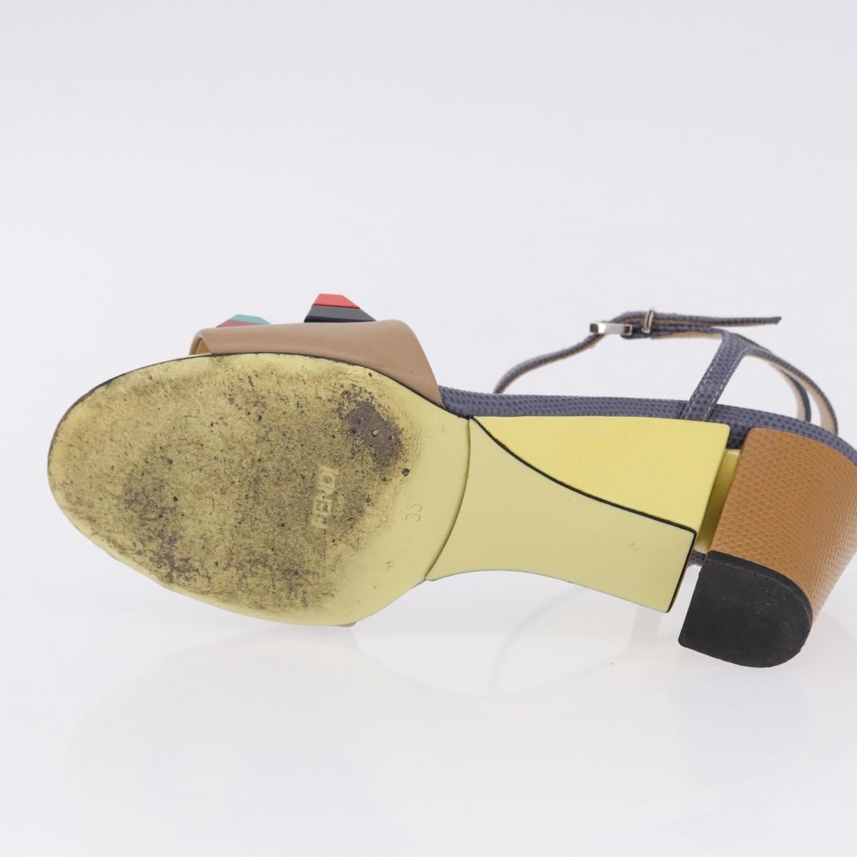 FENDI Ankle Strap Sandals Leather Multicolor Gold Auth 190357M