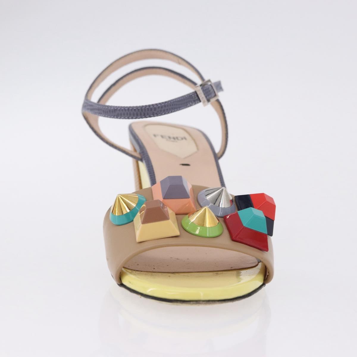 FENDI Ankle Strap Sandals Leather Multicolor Gold Auth 190357M
