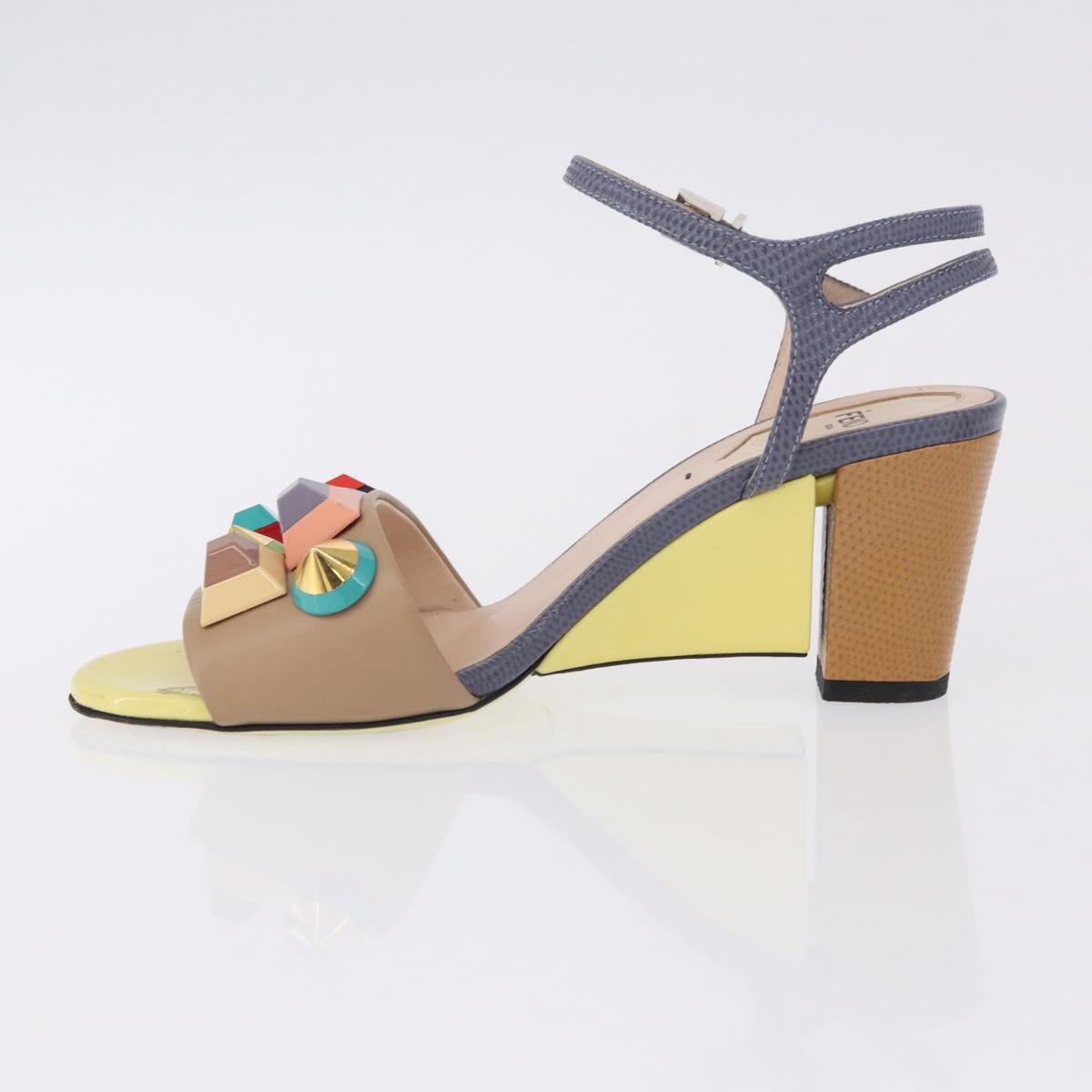 FENDI Ankle Strap Sandals Leather Multicolor Gold Auth 190357M