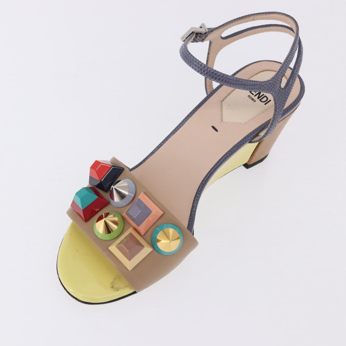 FENDI Ankle Strap Sandals Leather Multicolor Gold Auth 190357M