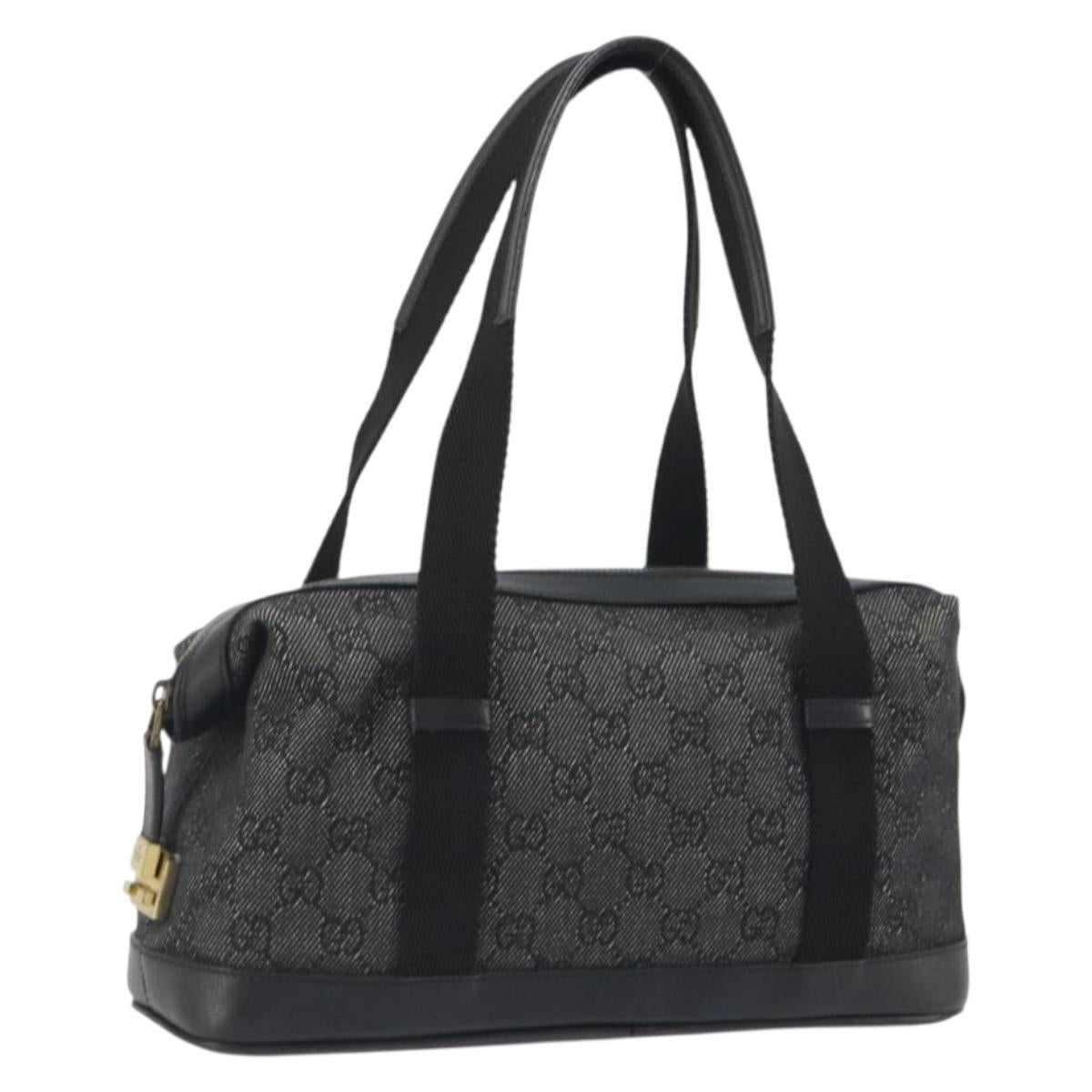 GUCCI GG Canvas Hand Bag Black Gold 92734 Auth 190358A