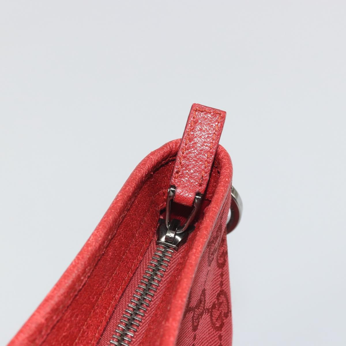 GUCCI GG Canvas Shoulder Bag Red Silver 113013 Auth 190359