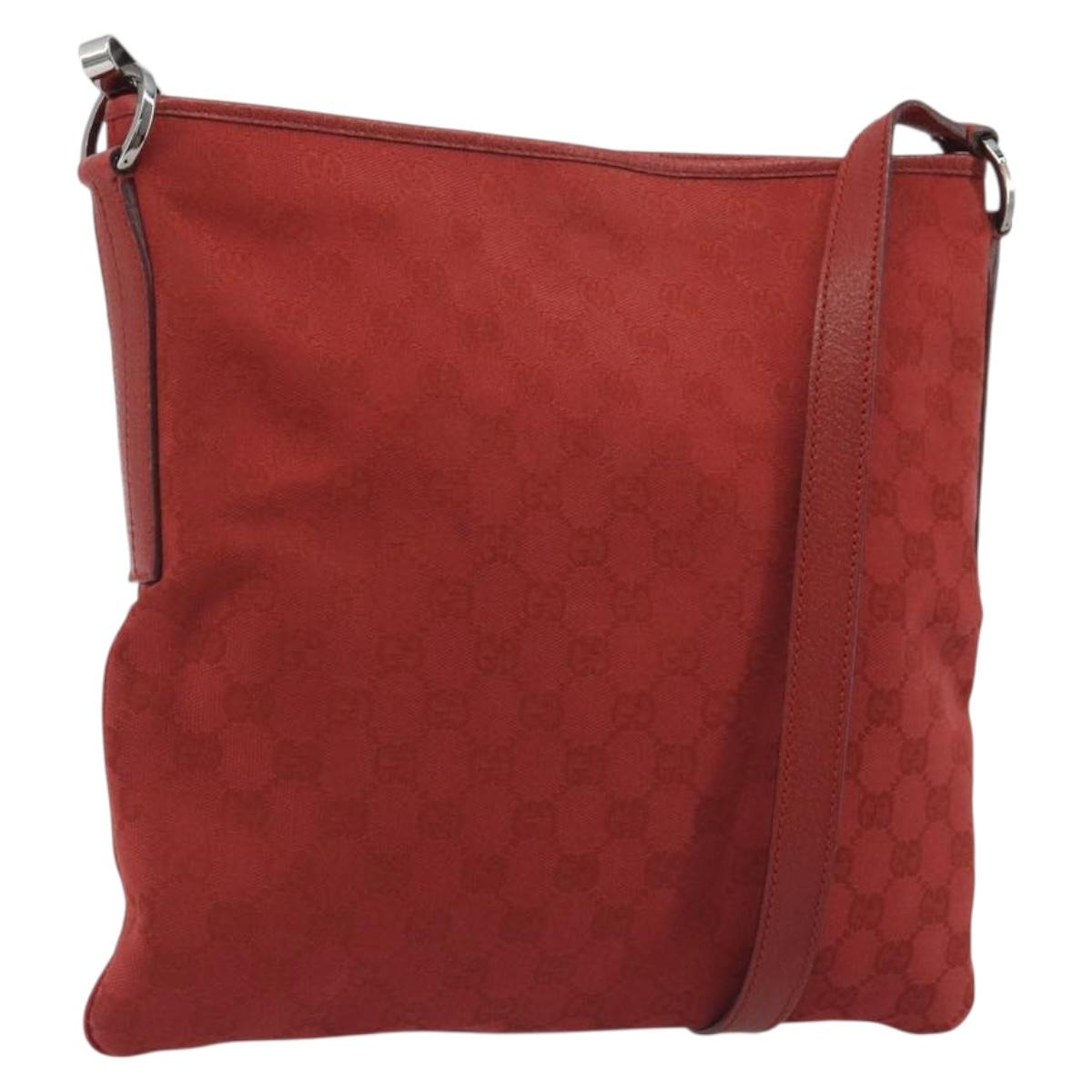 GUCCI GG Canvas Shoulder Bag Red Silver 113013 Auth 190359