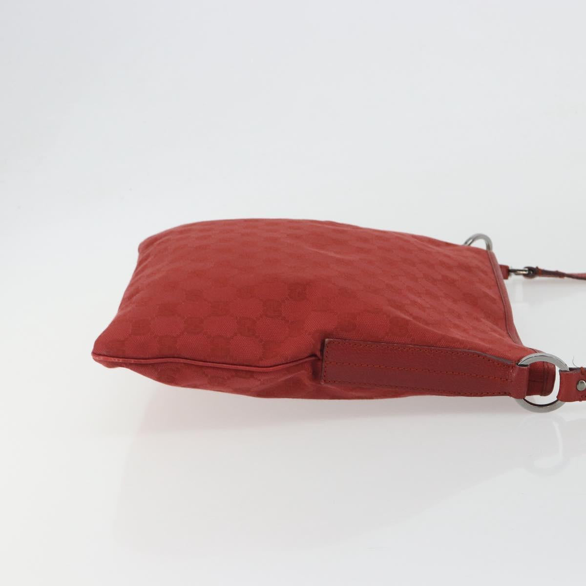 GUCCI GG Canvas Shoulder Bag Red Silver 113013 Auth 190359