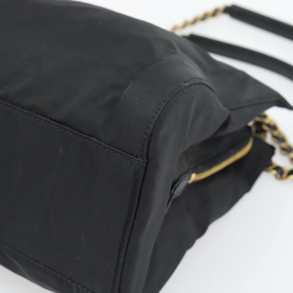 PRADA Chain Shoulder Bag Nylon Black Gold Auth 190360A