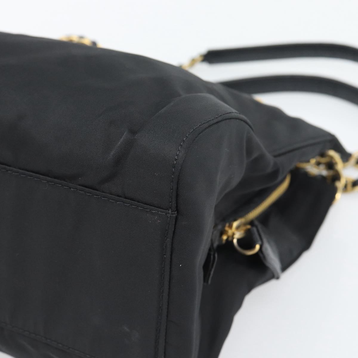 PRADA Chain Shoulder Bag Nylon Black Gold Auth 190360A