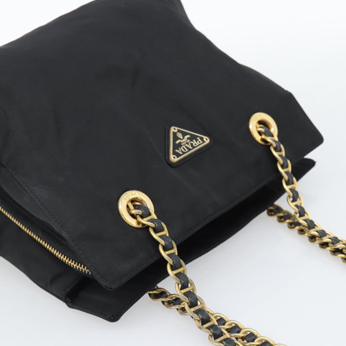 PRADA Chain Shoulder Bag Nylon Black Gold Auth 190360A