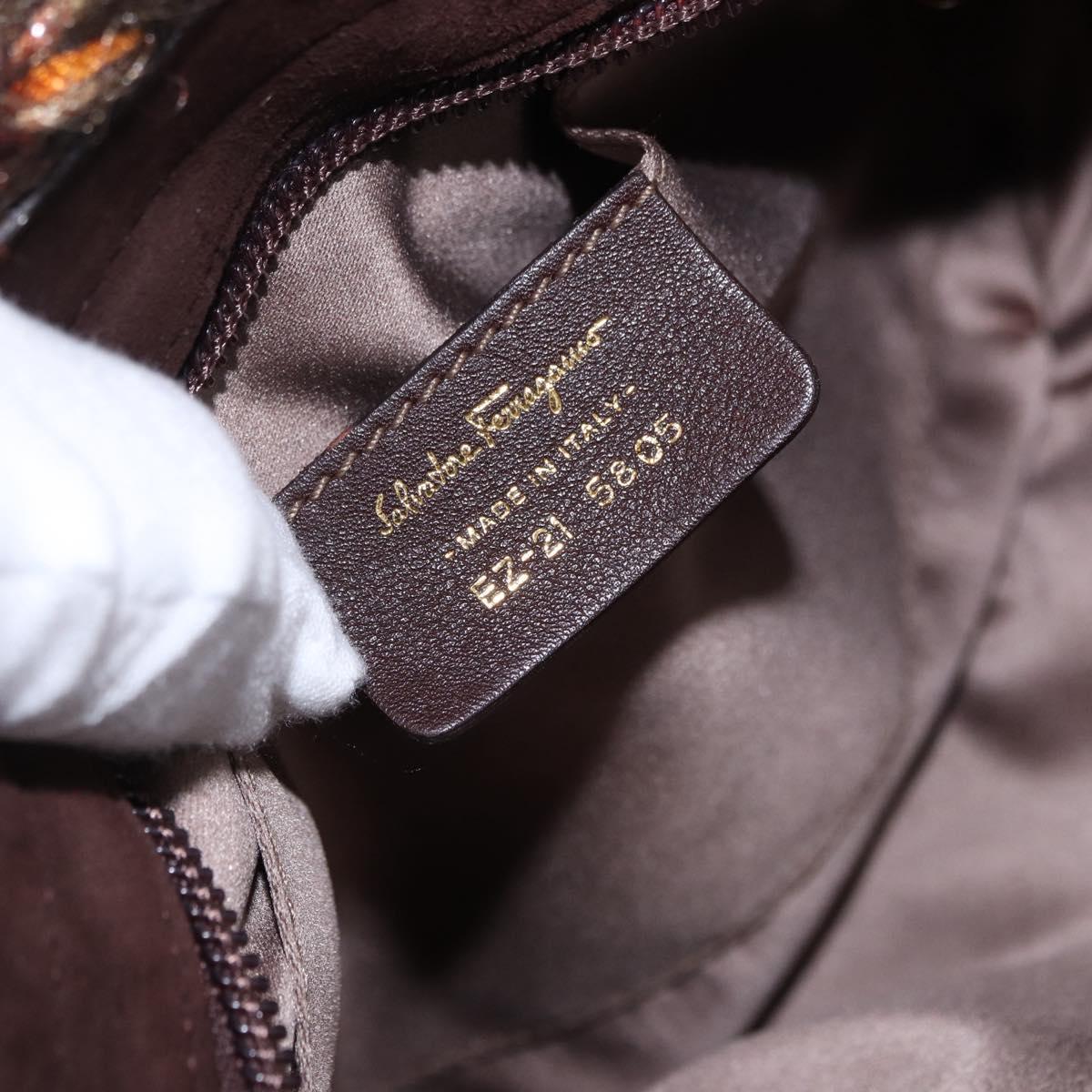 Salvatore Ferragamo Gancini Marisa Hand Bag tweed 2way Brown Gold Auth 190361A