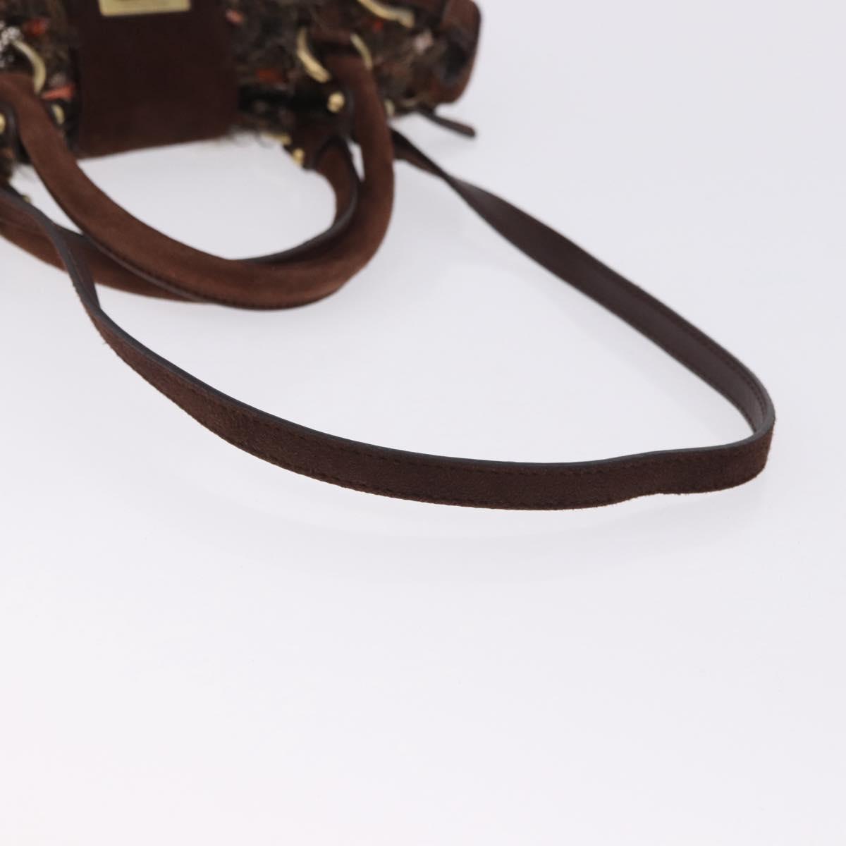 Salvatore Ferragamo Gancini Marisa Hand Bag tweed 2way Brown Gold Auth 190361A