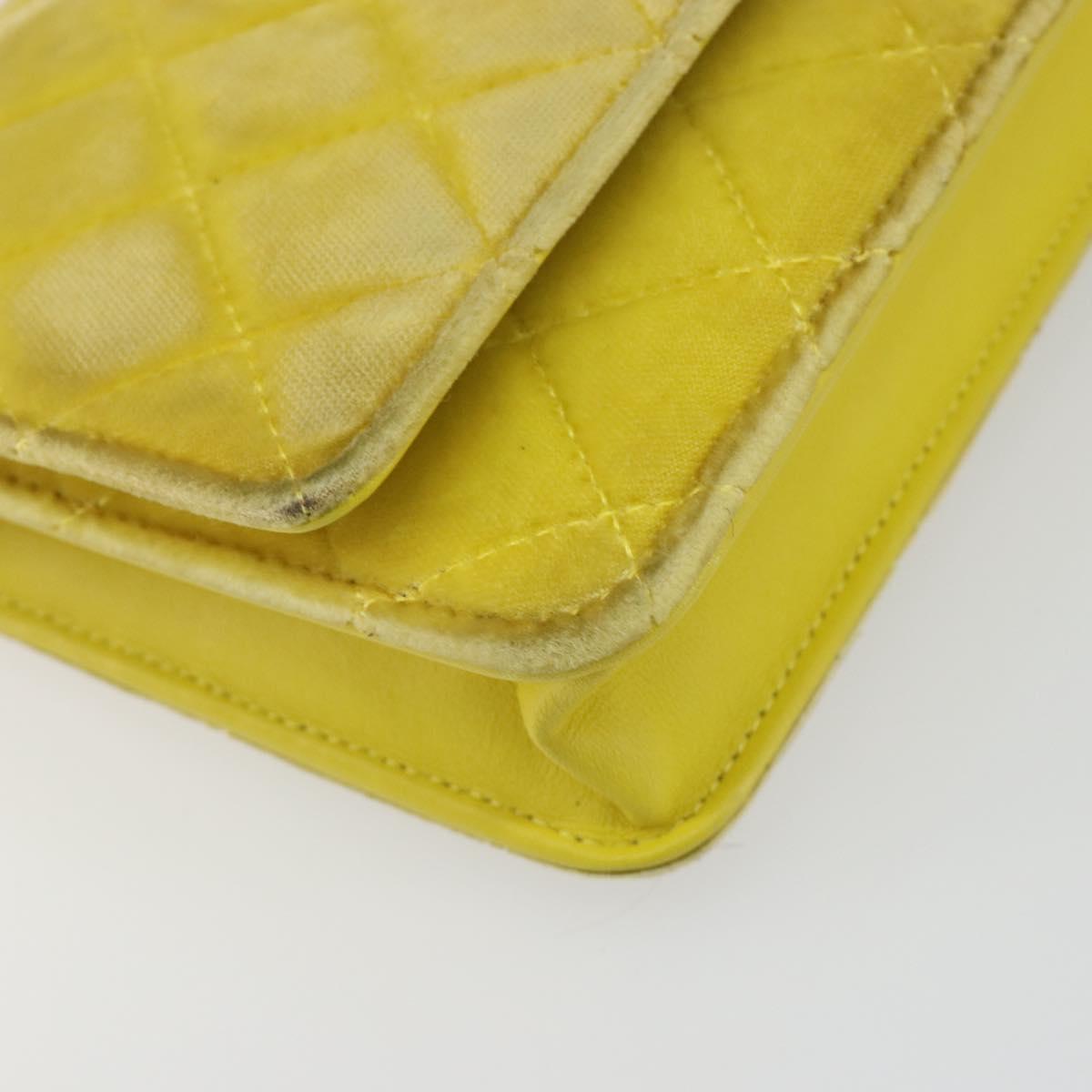 CHANEL Matelasse Chain Shoulder Bag Velor Yellow Silver CC Auth 190362A