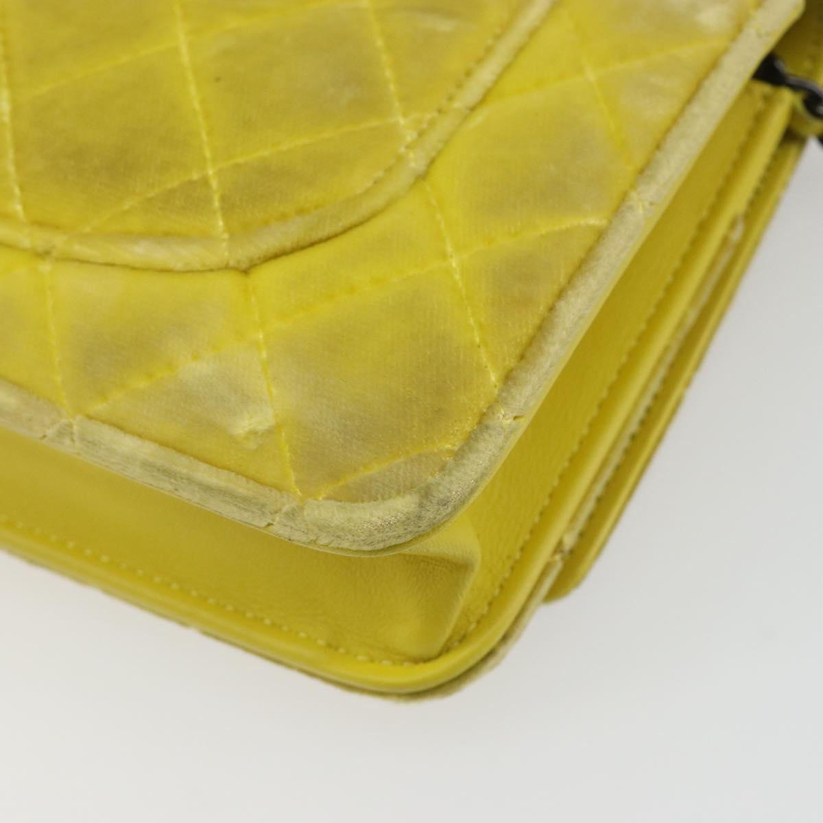 CHANEL Matelasse Chain Shoulder Bag Velor Yellow Silver CC Auth 190362A