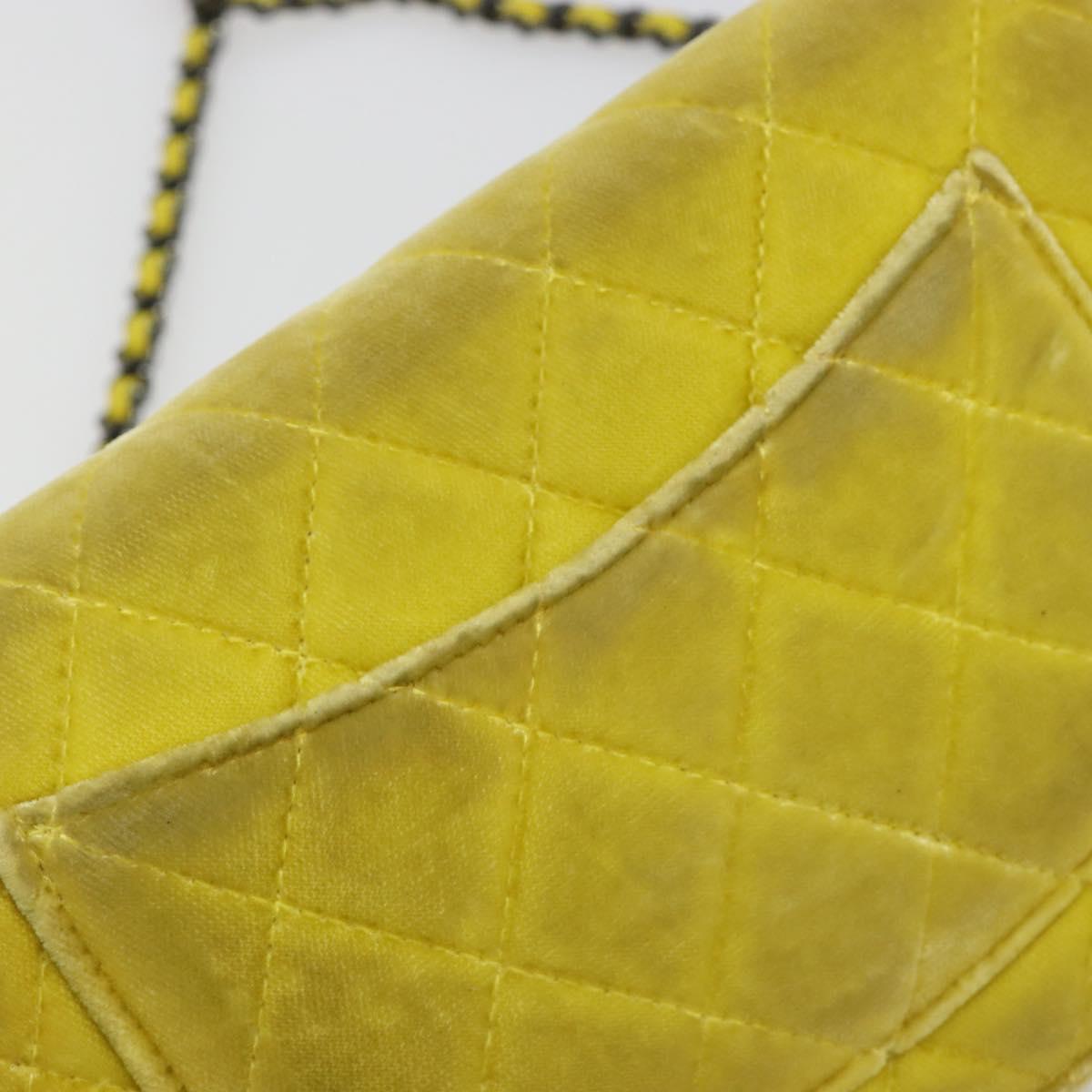 CHANEL Matelasse Chain Shoulder Bag Velor Yellow Silver CC Auth 190362A