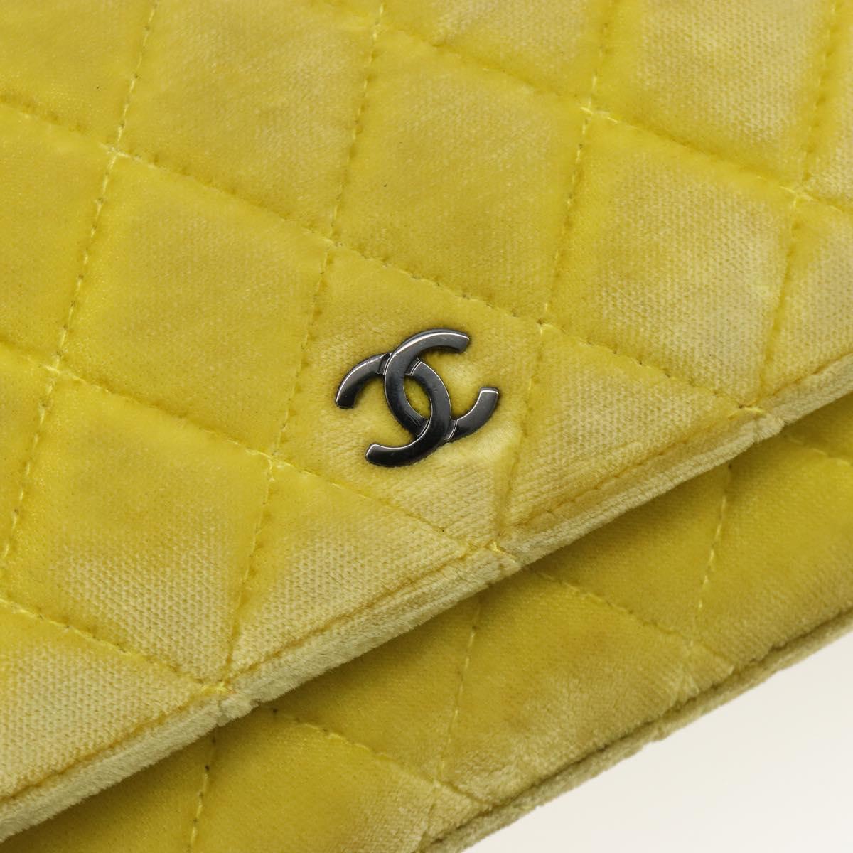CHANEL Matelasse Chain Shoulder Bag Velor Yellow Silver CC Auth 190362A