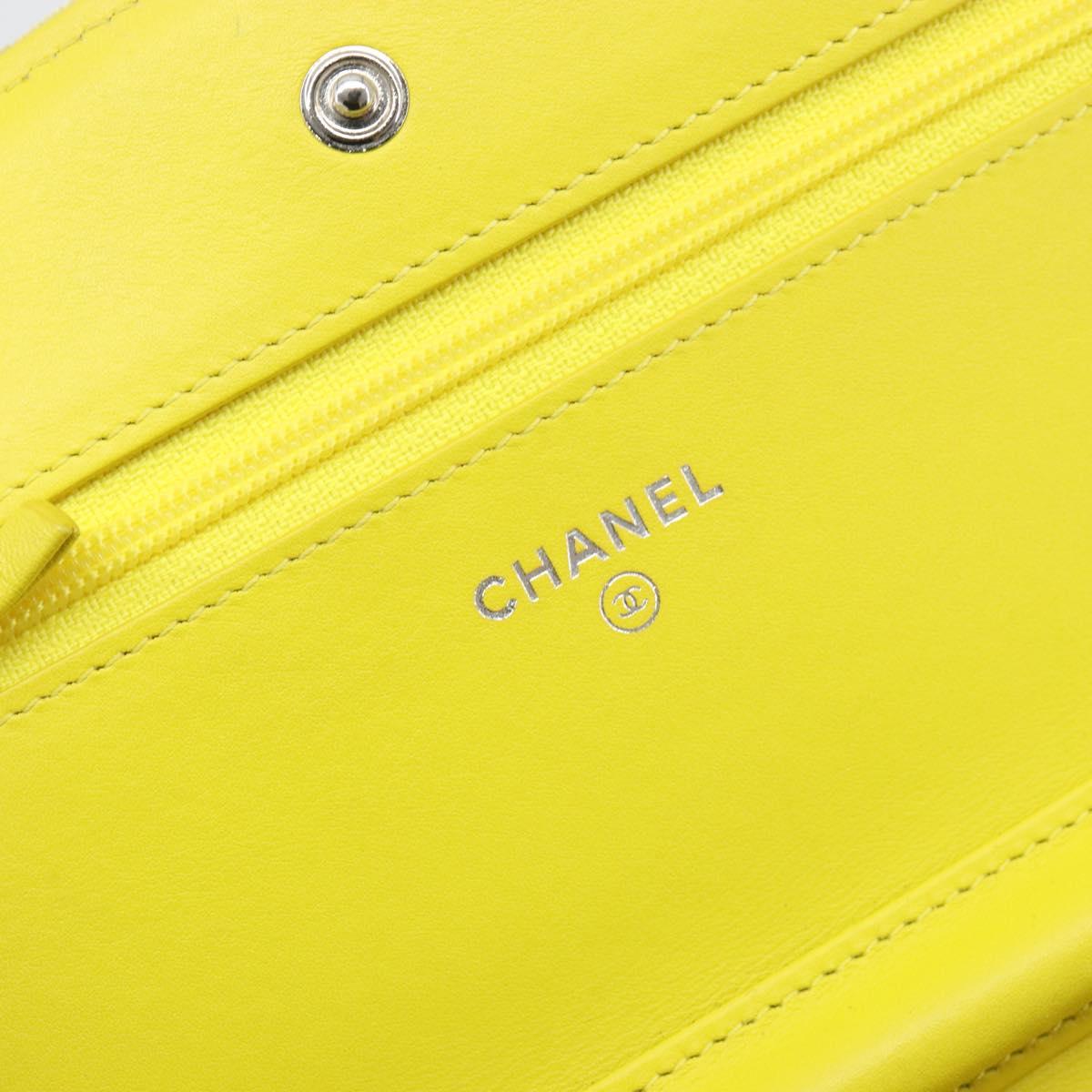 CHANEL Matelasse Chain Shoulder Bag Velor Yellow Silver CC Auth 190362A