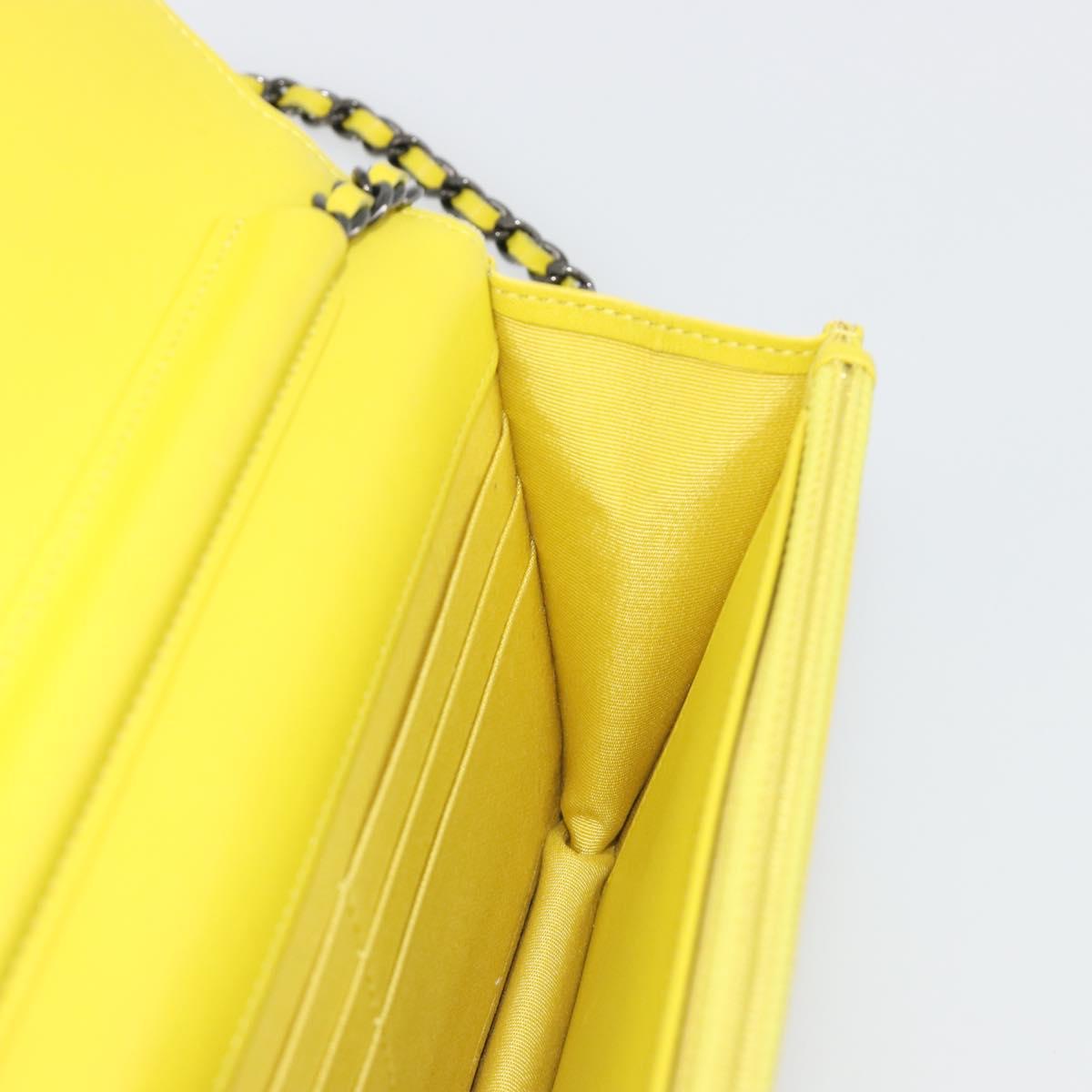 CHANEL Matelasse Chain Shoulder Bag Velor Yellow Silver CC Auth 190362A