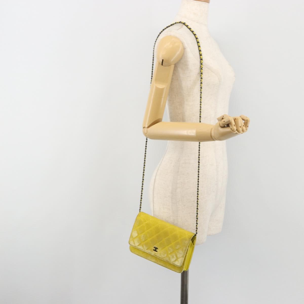 CHANEL Matelasse Chain Shoulder Bag Velor Yellow Silver CC Auth 190362A