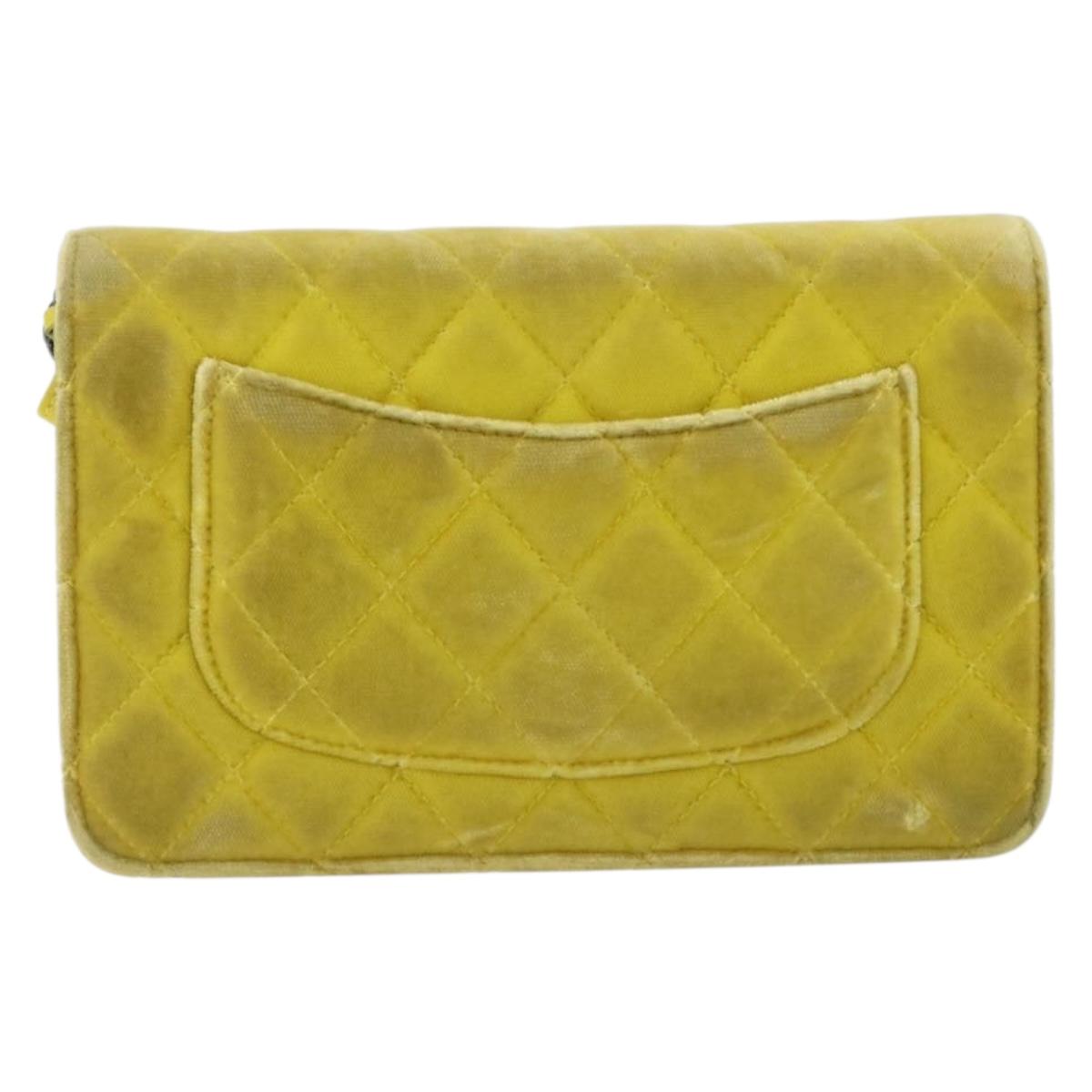 CHANEL Matelasse Chain Shoulder Bag Velor Yellow Silver CC Auth 190362A