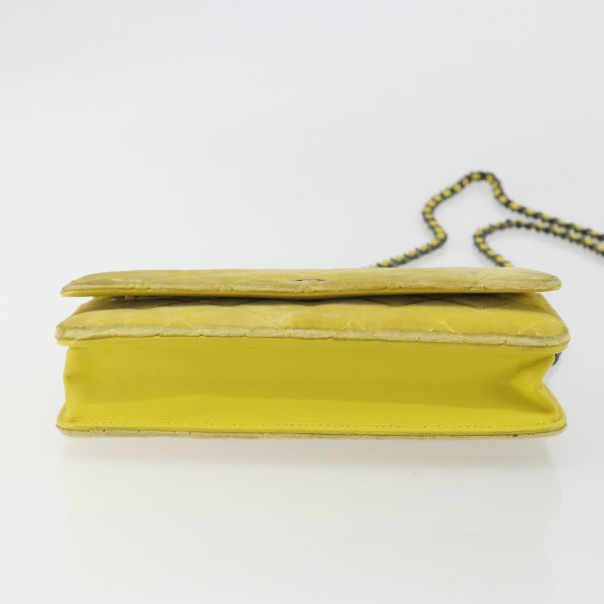 CHANEL Matelasse Chain Shoulder Bag Velor Yellow Silver CC Auth 190362A