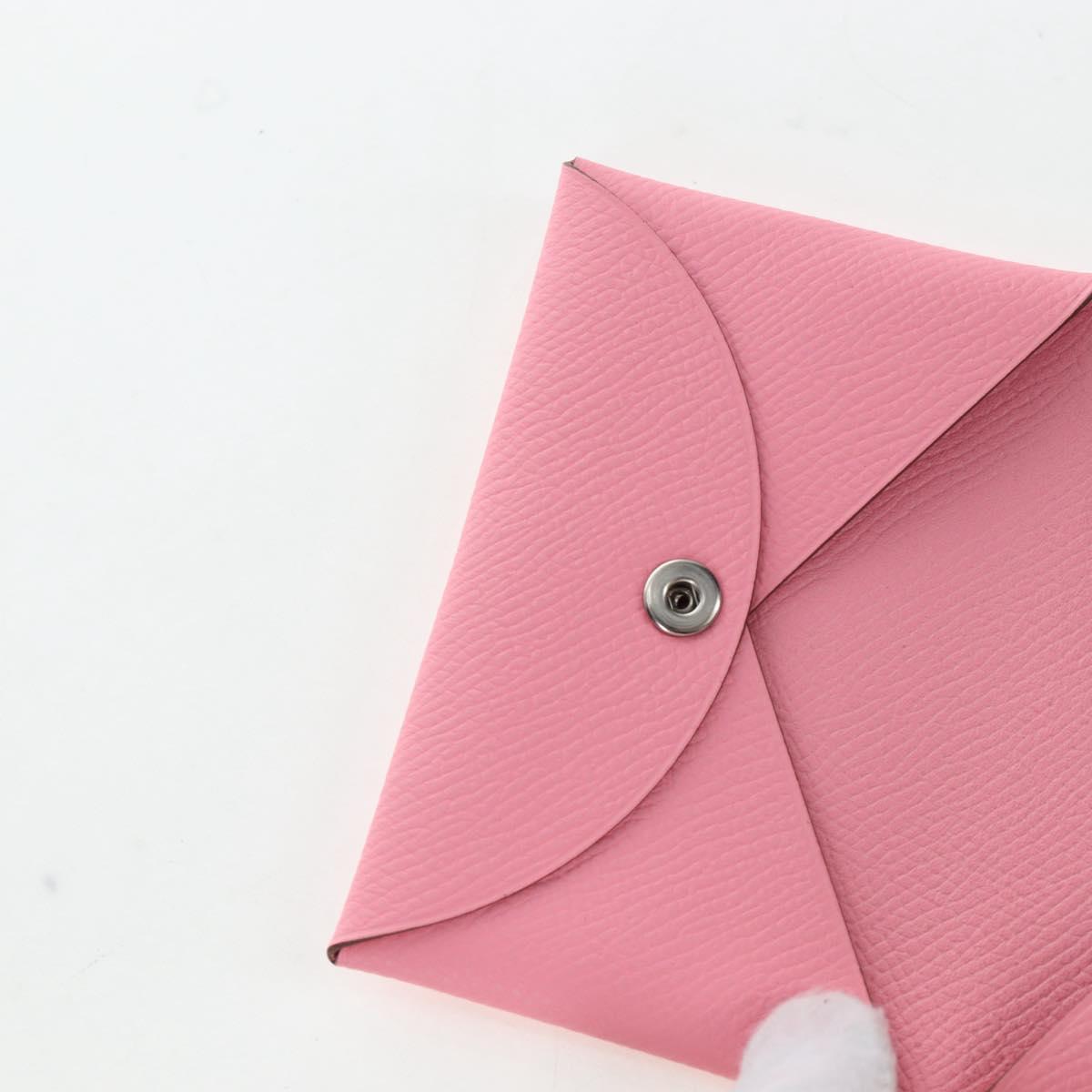 HERMES Calvi Card Case Leather Pink Auth 190365M