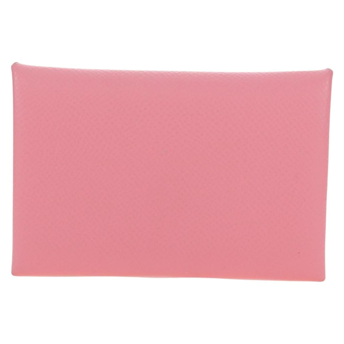 HERMES Calvi Card Case Leather Pink Auth 190365M