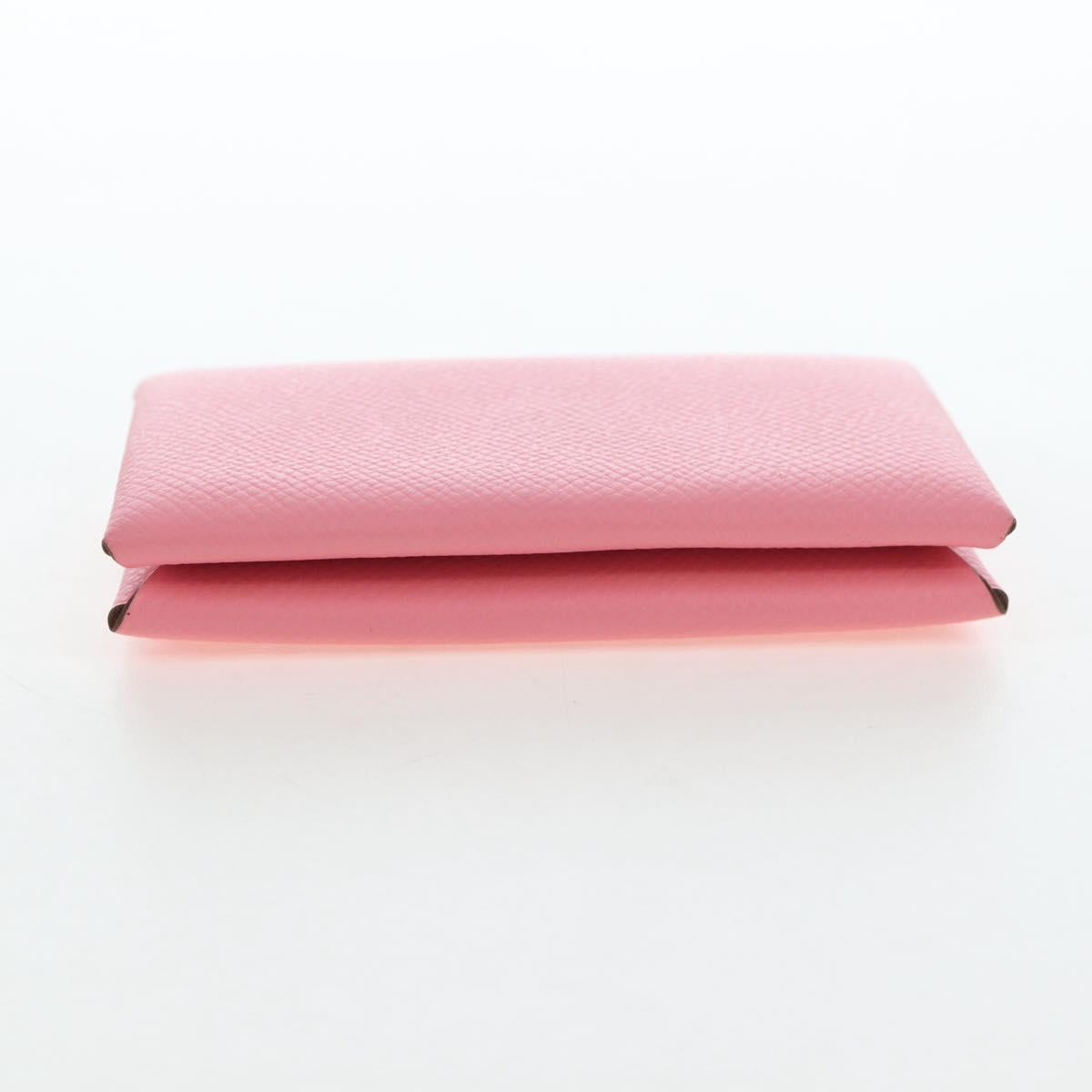 HERMES Calvi Card Case Leather Pink Auth 190365M