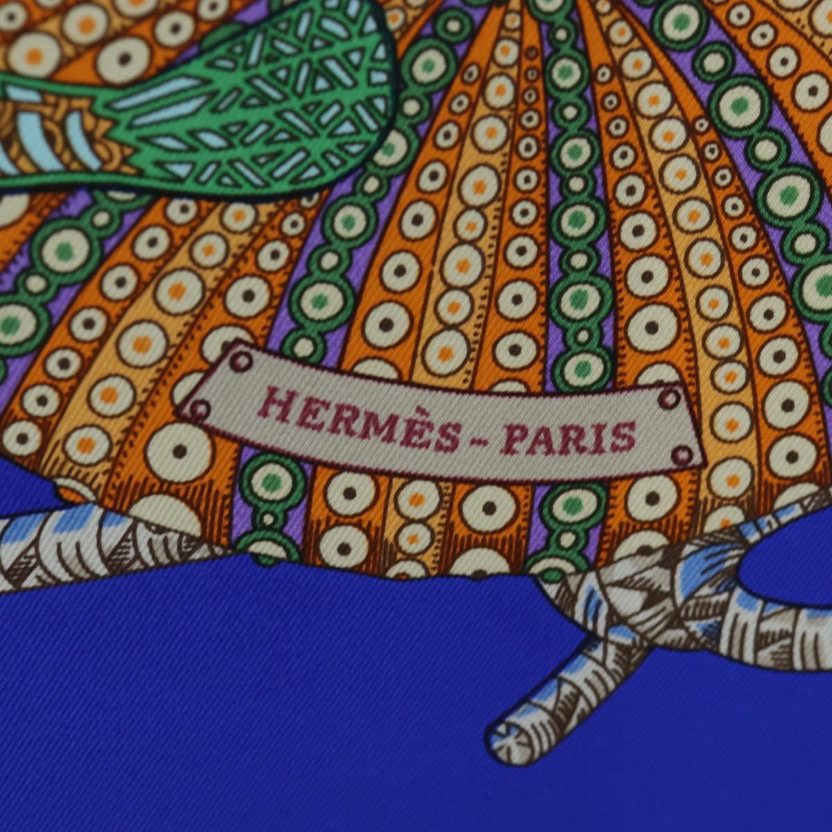 HERMES Carre 90 Scarf ”Grands Fonds” Silk Blue Auth 190368M