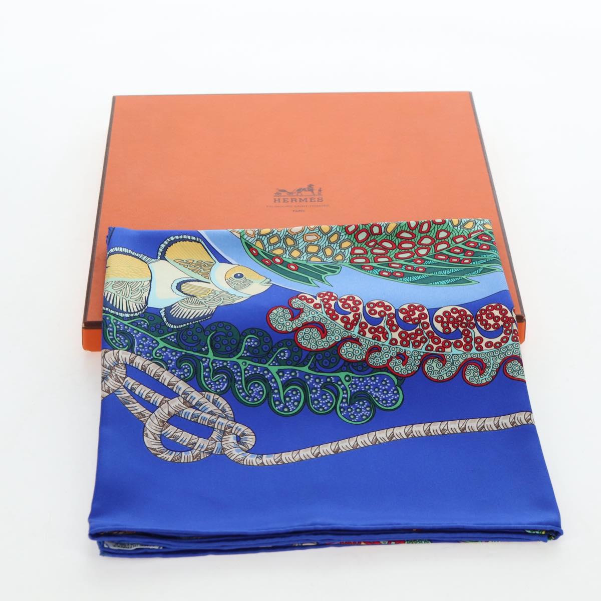 HERMES Carre 90 Scarf ”Grands Fonds” Silk Blue Auth 190368M