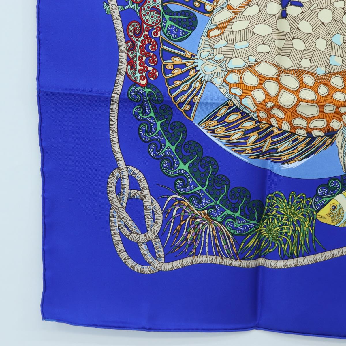 HERMES Carre 90 Scarf ”Grands Fonds” Silk Blue Auth 190368M