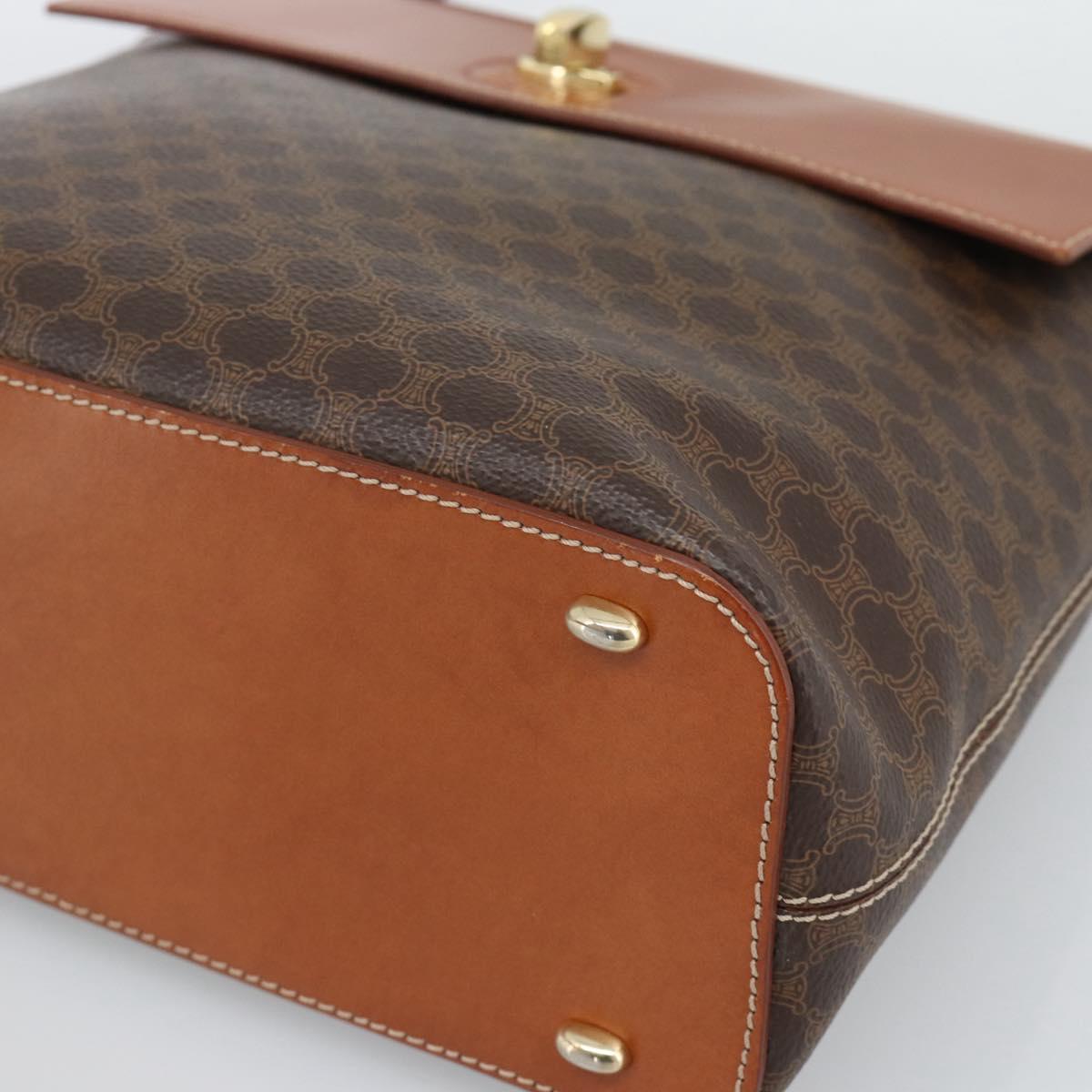 CELINE Macadam Canvas Shoulder Bag PVC Leather Brown Gold Auth 190382A