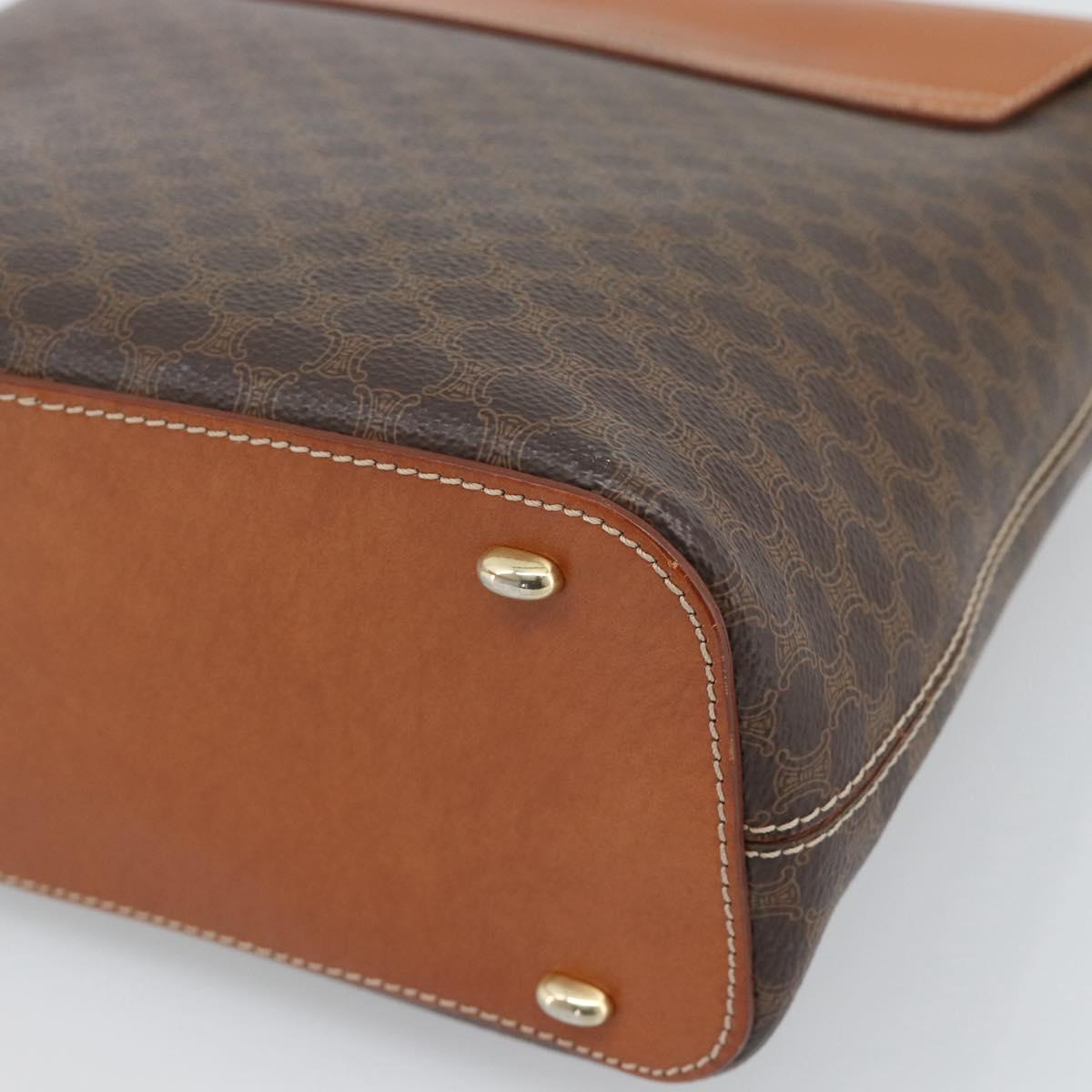 CELINE Macadam Canvas Shoulder Bag PVC Leather Brown Gold Auth 190382A