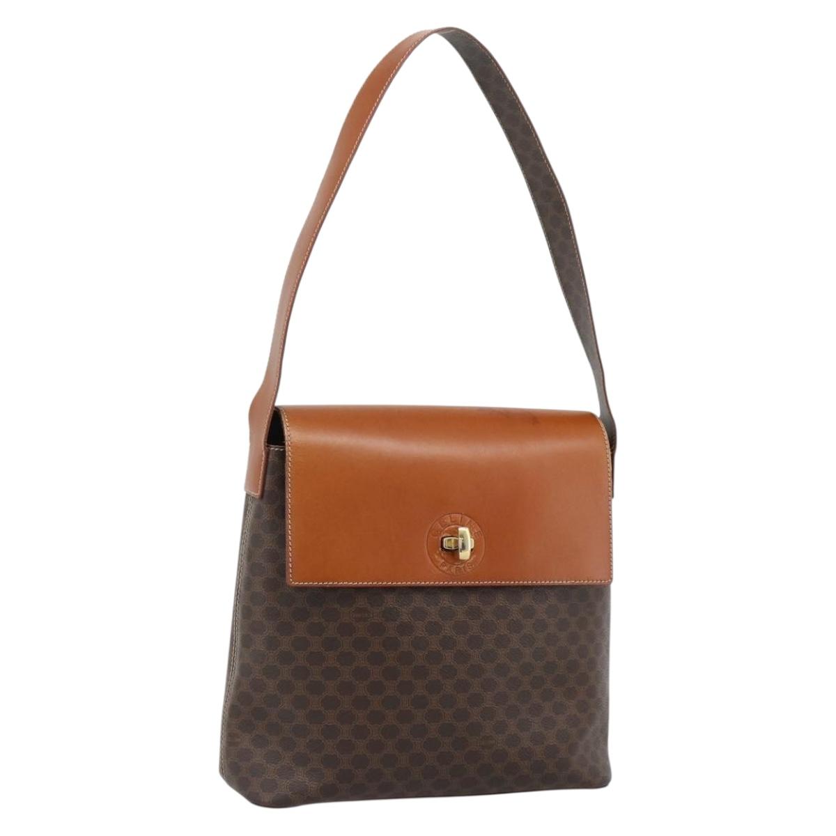 CELINE Macadam Canvas Shoulder Bag PVC Leather Brown Gold Auth 190382A