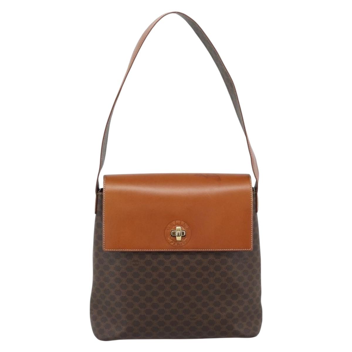 CELINE Macadam Canvas Shoulder Bag PVC Leather Brown Gold Auth 190382A