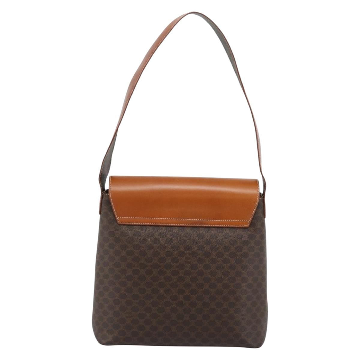 CELINE Macadam Canvas Shoulder Bag PVC Leather Brown Gold Auth 190382A