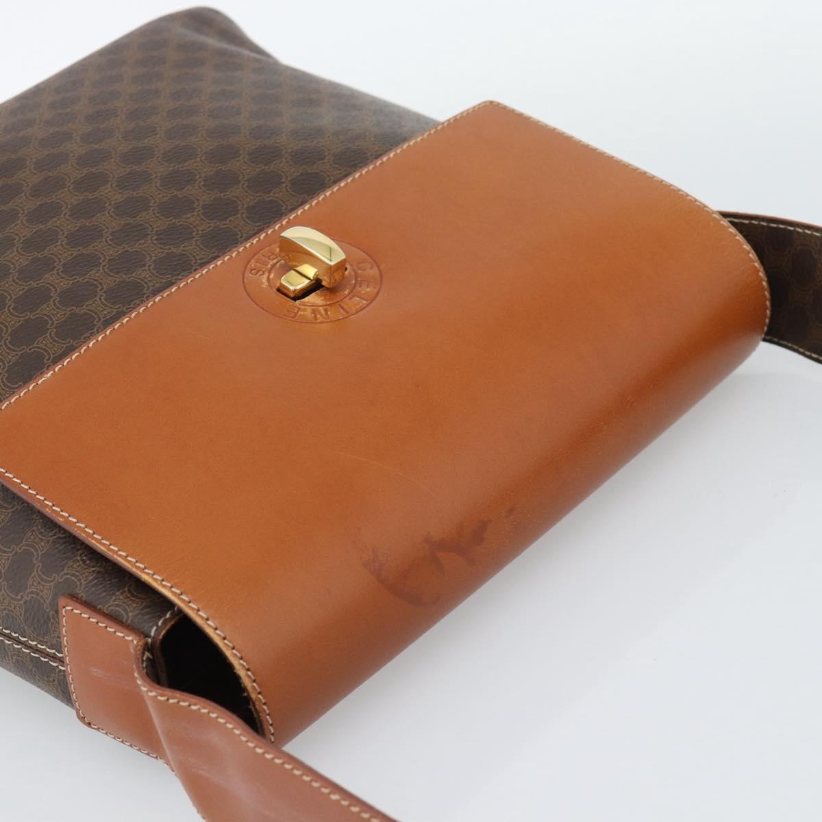 CELINE Macadam Canvas Shoulder Bag PVC Leather Brown Gold Auth 190382A