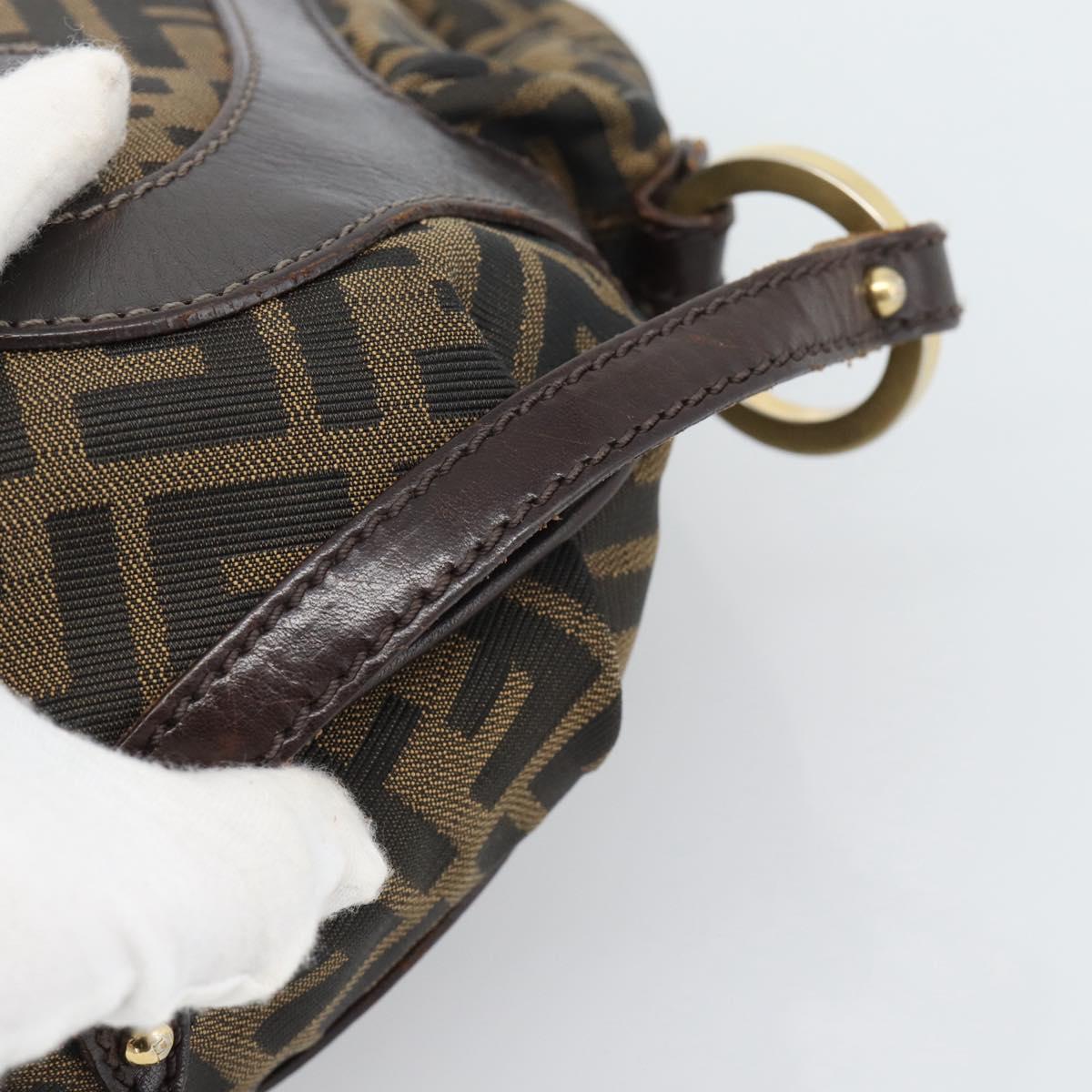 FENDI Zucca Canvas Shoulder Bag Brown Black Auth 190384A