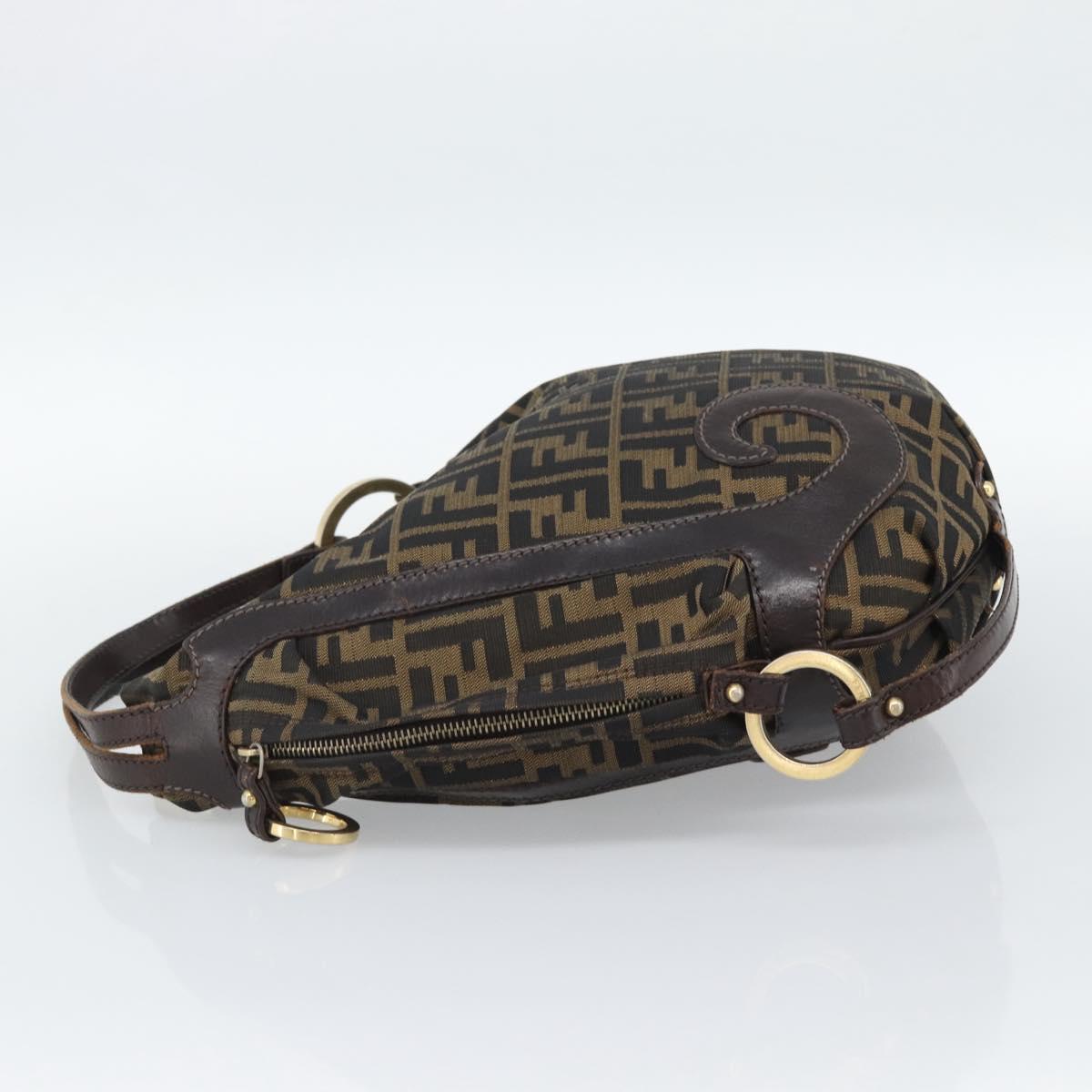 FENDI Zucca Canvas Shoulder Bag Brown Black Auth 190384A