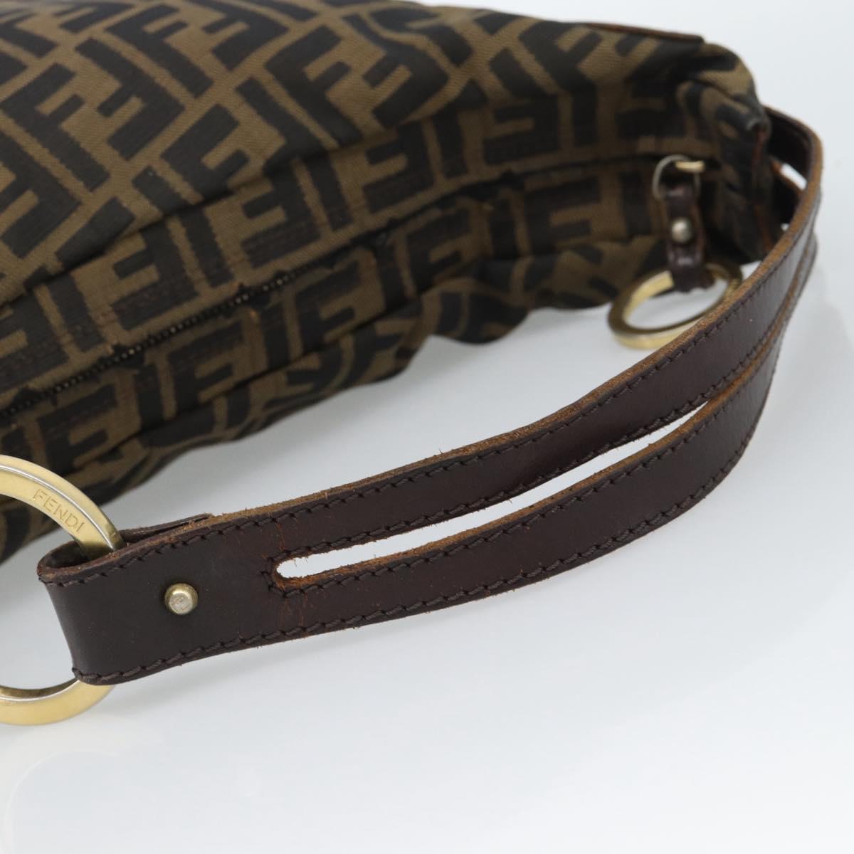 FENDI Zucca Canvas Shoulder Bag Brown Black Auth 190384A
