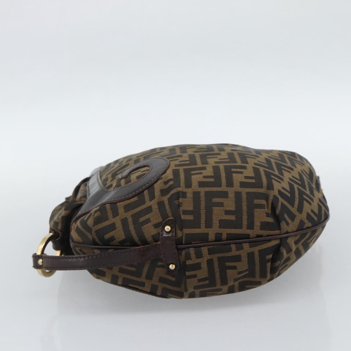 FENDI Zucca Canvas Shoulder Bag Brown Black Auth 190384A