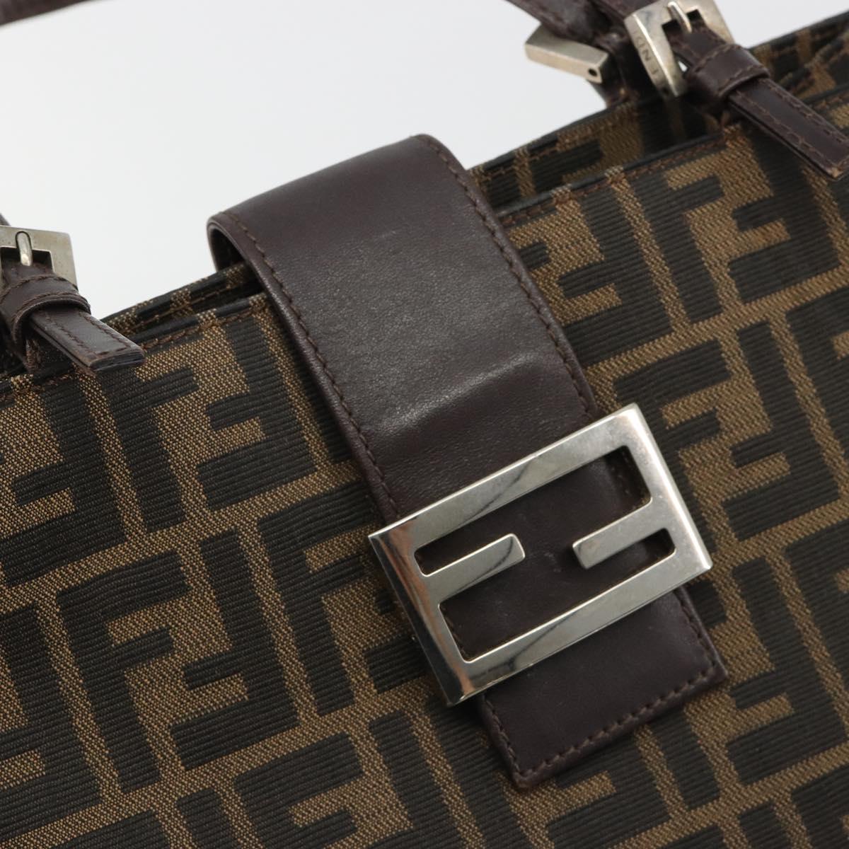 FENDI Zucca Canvas Mamma Baguette Tote Bag Brown Black Auth 190385
