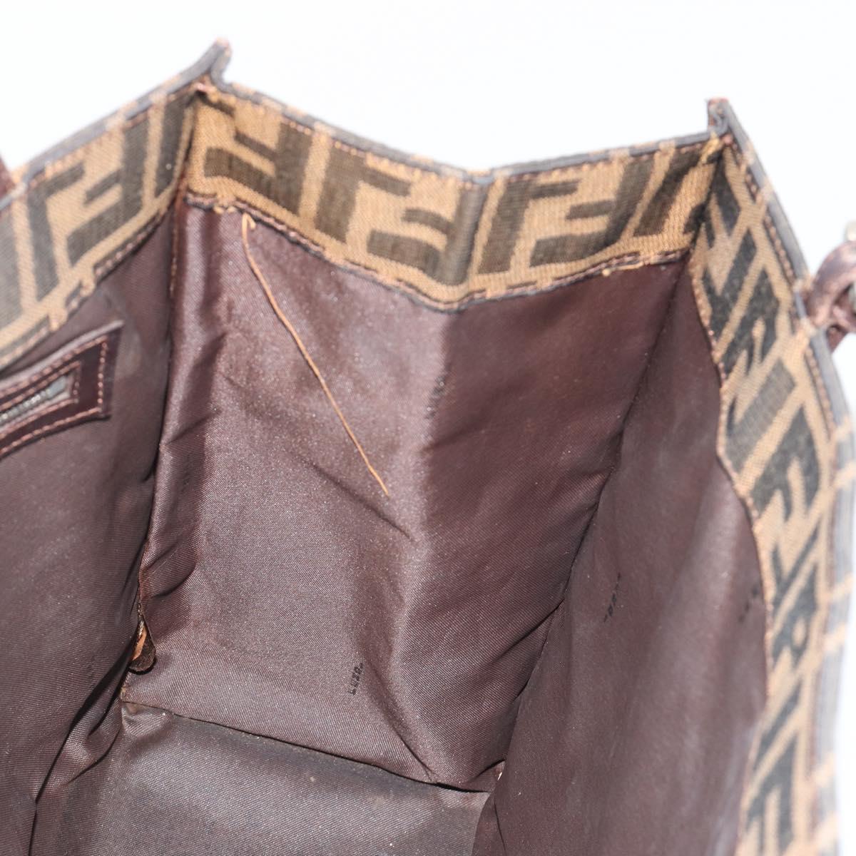 FENDI Zucca Canvas Mamma Baguette Tote Bag Brown Black Auth 190385