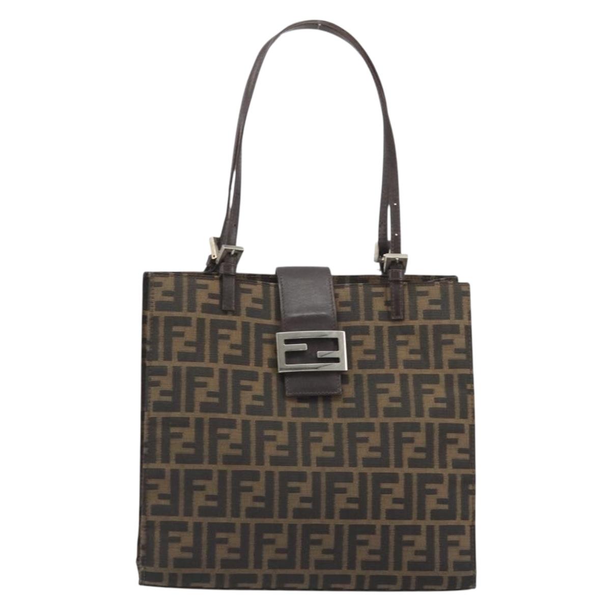 FENDI Zucca Canvas Mamma Baguette Tote Bag Brown Black Auth 190385
