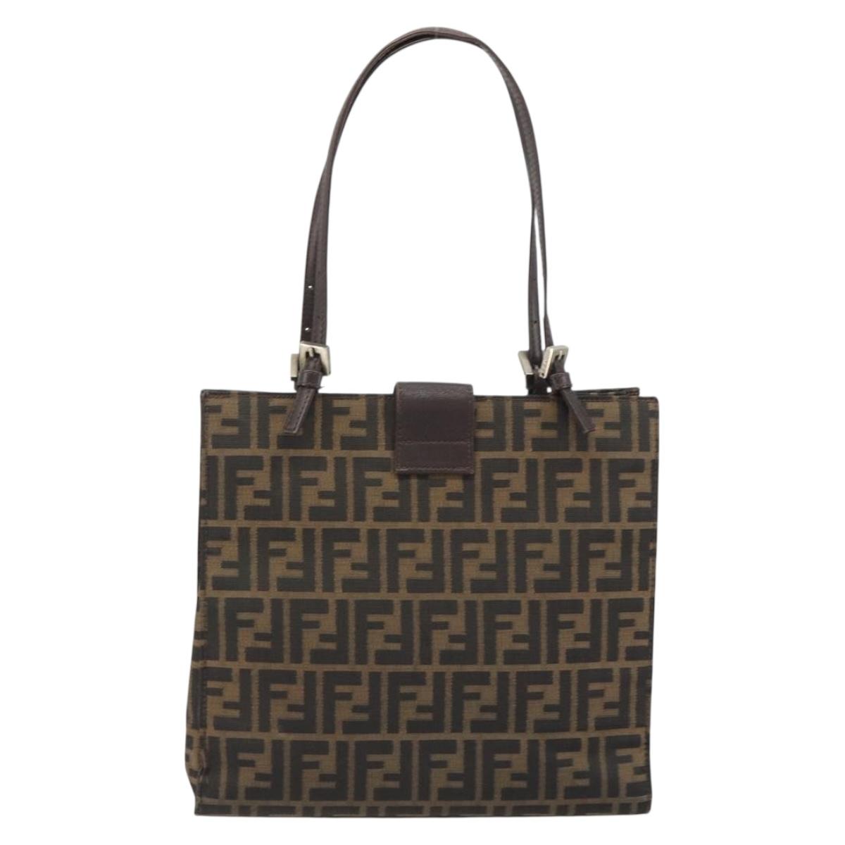 FENDI Zucca Canvas Mamma Baguette Tote Bag Brown Black Auth 190385