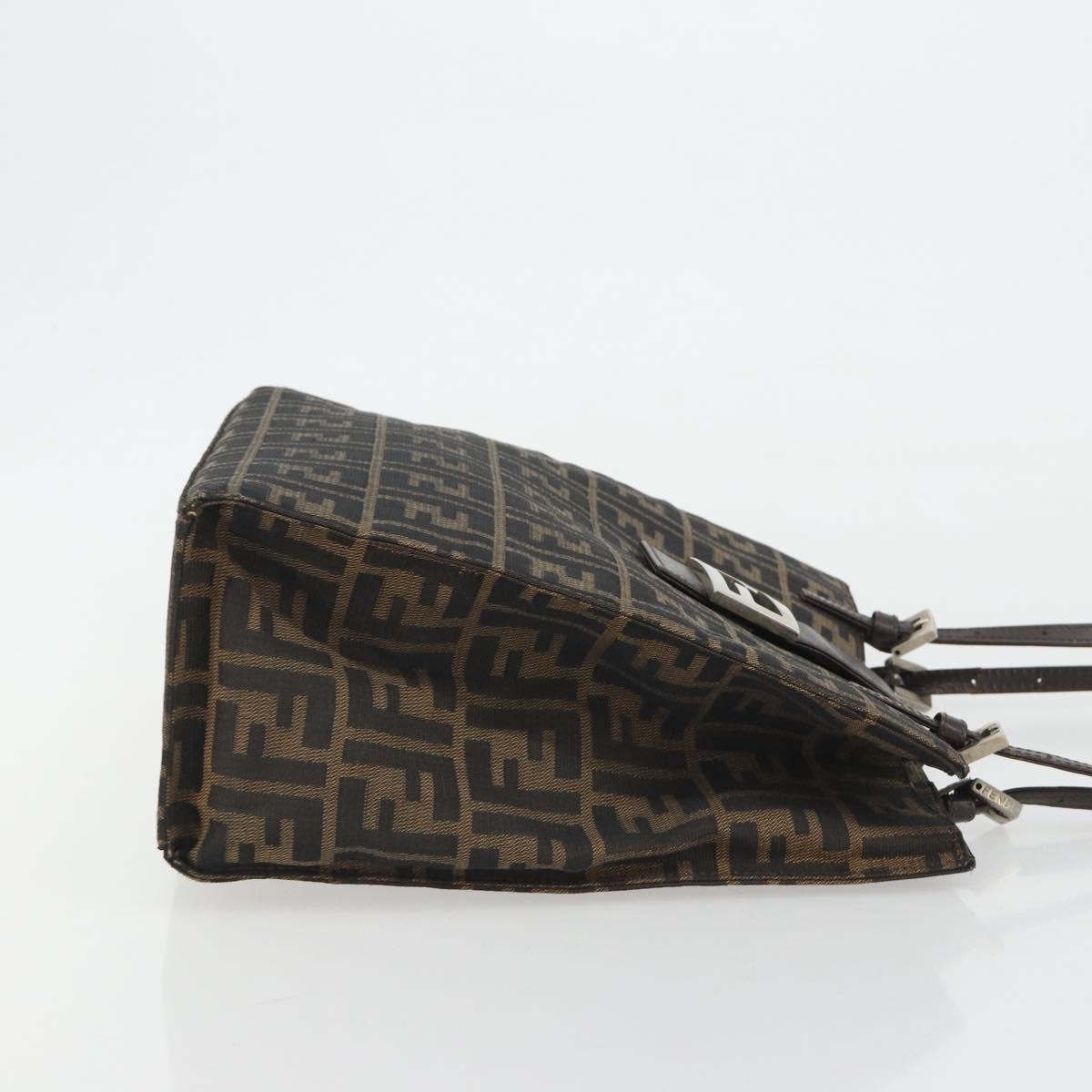 FENDI Zucca Canvas Mamma Baguette Tote Bag Brown Black Auth 190385