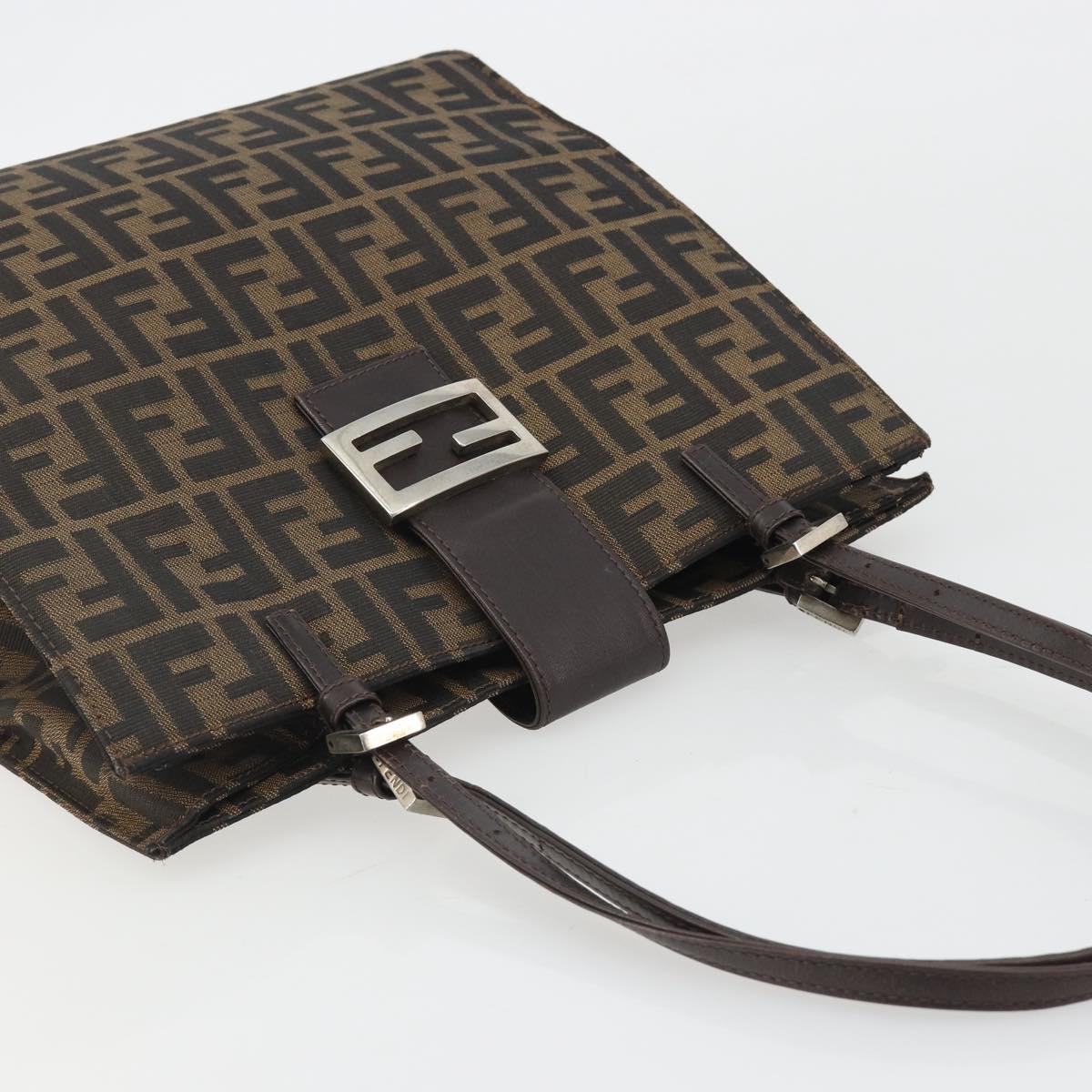 FENDI Zucca Canvas Mamma Baguette Tote Bag Brown Black Auth 190385