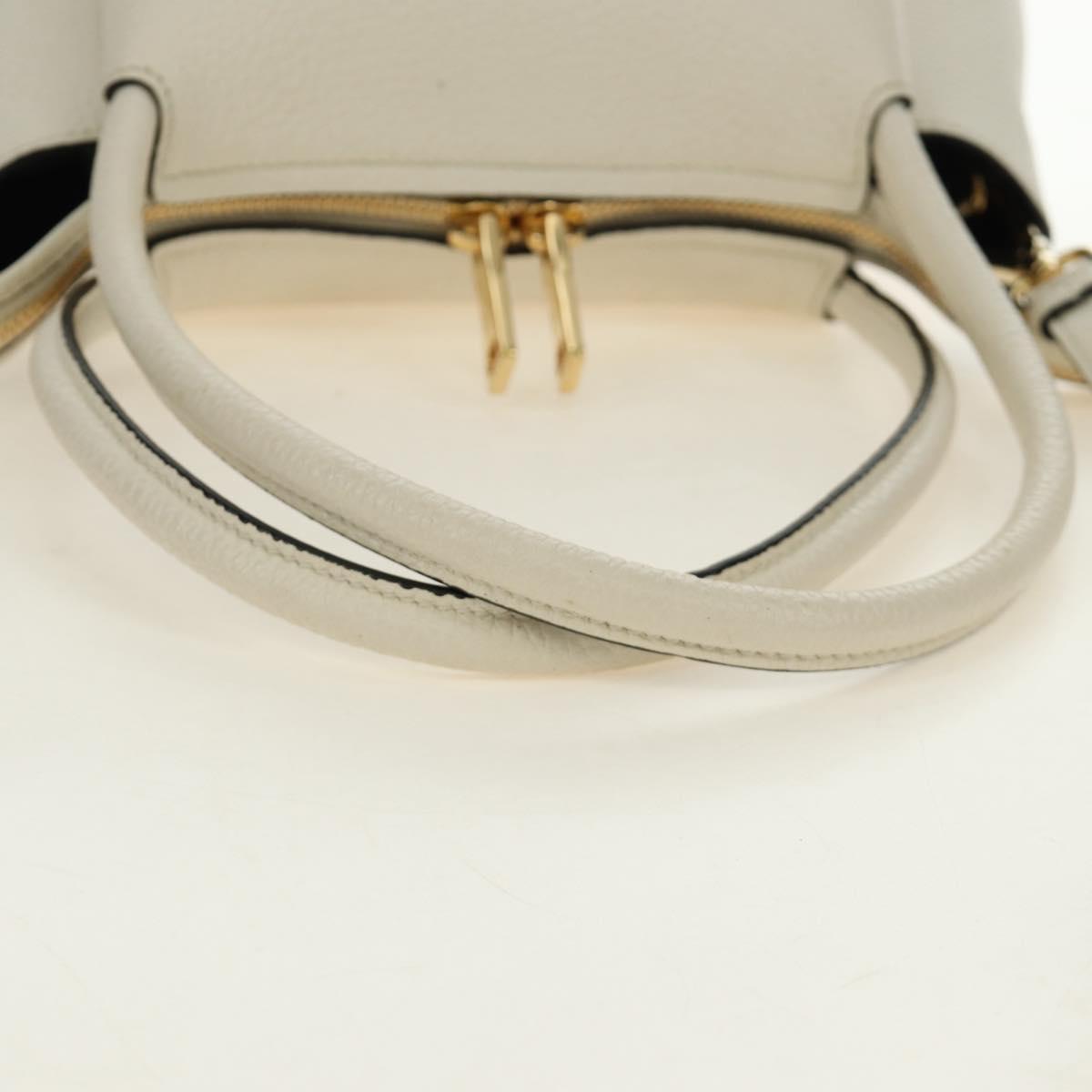 PRADA Hand Bag Vittero Dino Leather 2way White Gold Auth 190387V